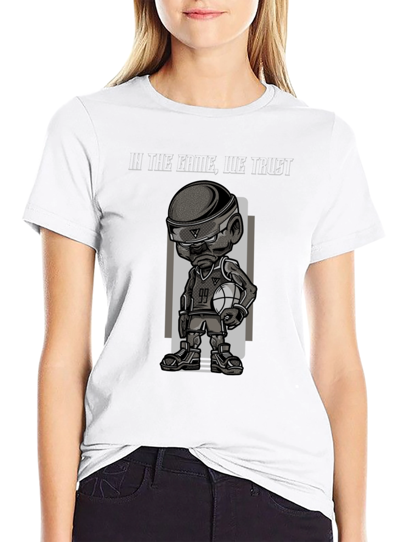 Black Basketball Cartoon Graphic T-Shirt - In The Game We Trust view 9