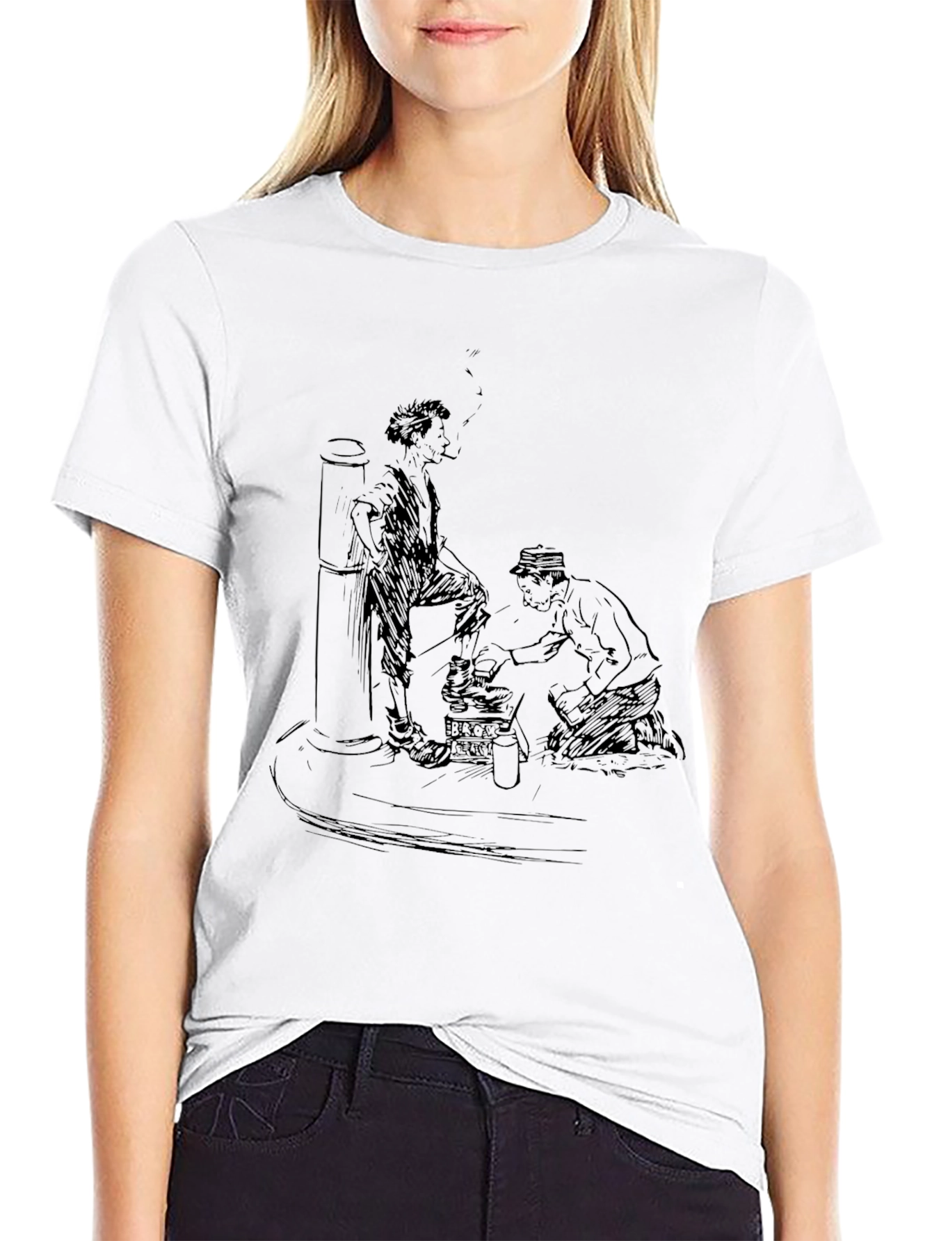 Black Retro Shoe Shine T-Shirt - Classic Black Tee view 9