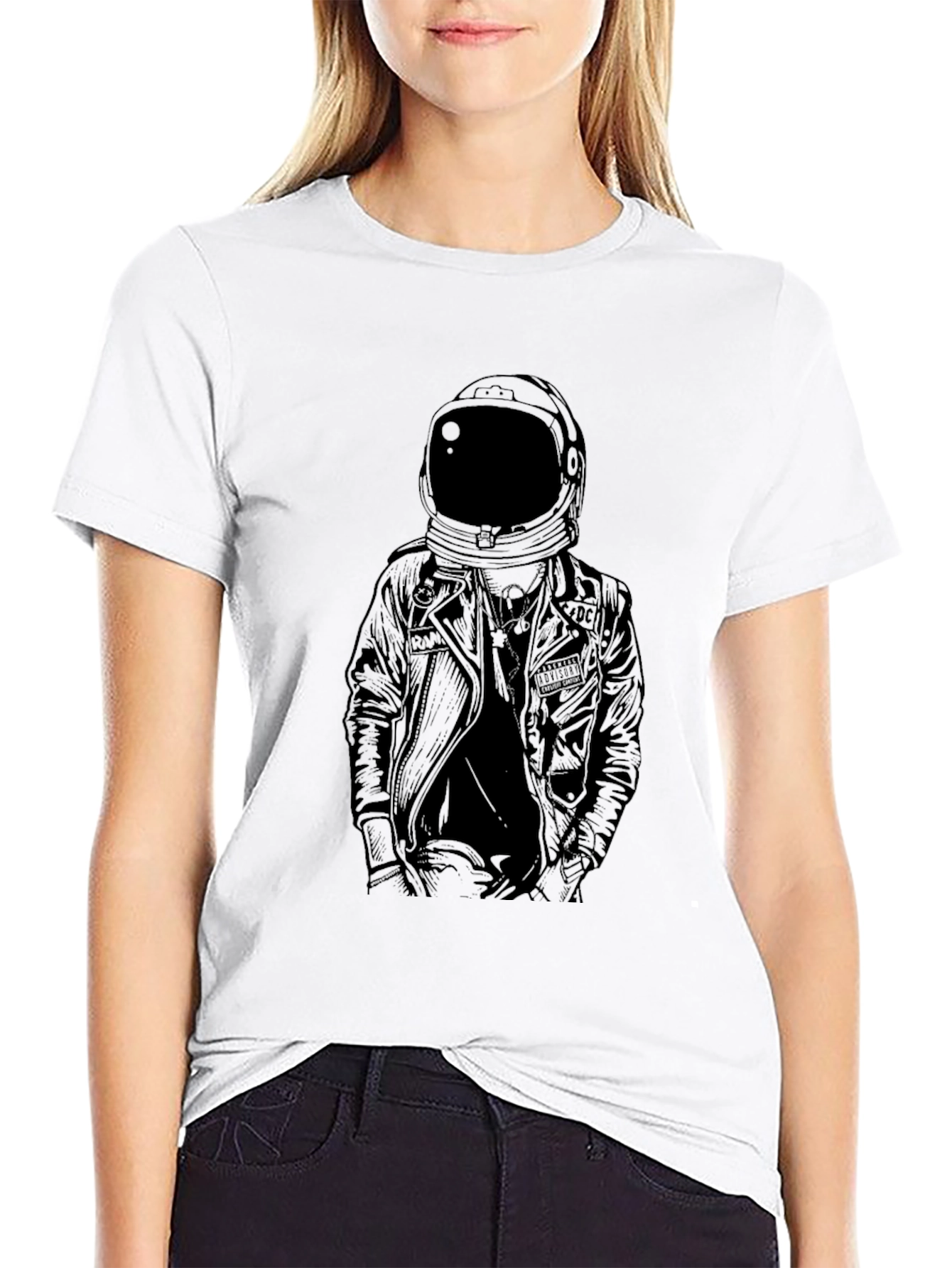 Black Astronaut Leather Jacket Graphic Tee - Black view 9