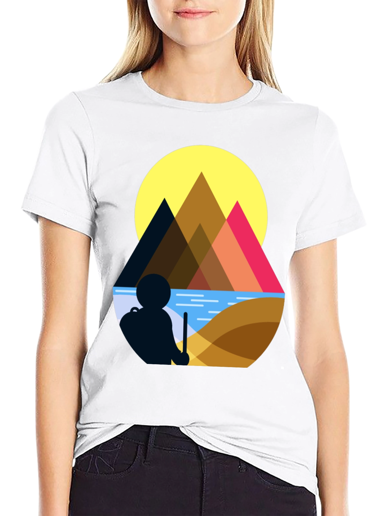 Black Geometric Mountain Scene Graphic Tee view 9