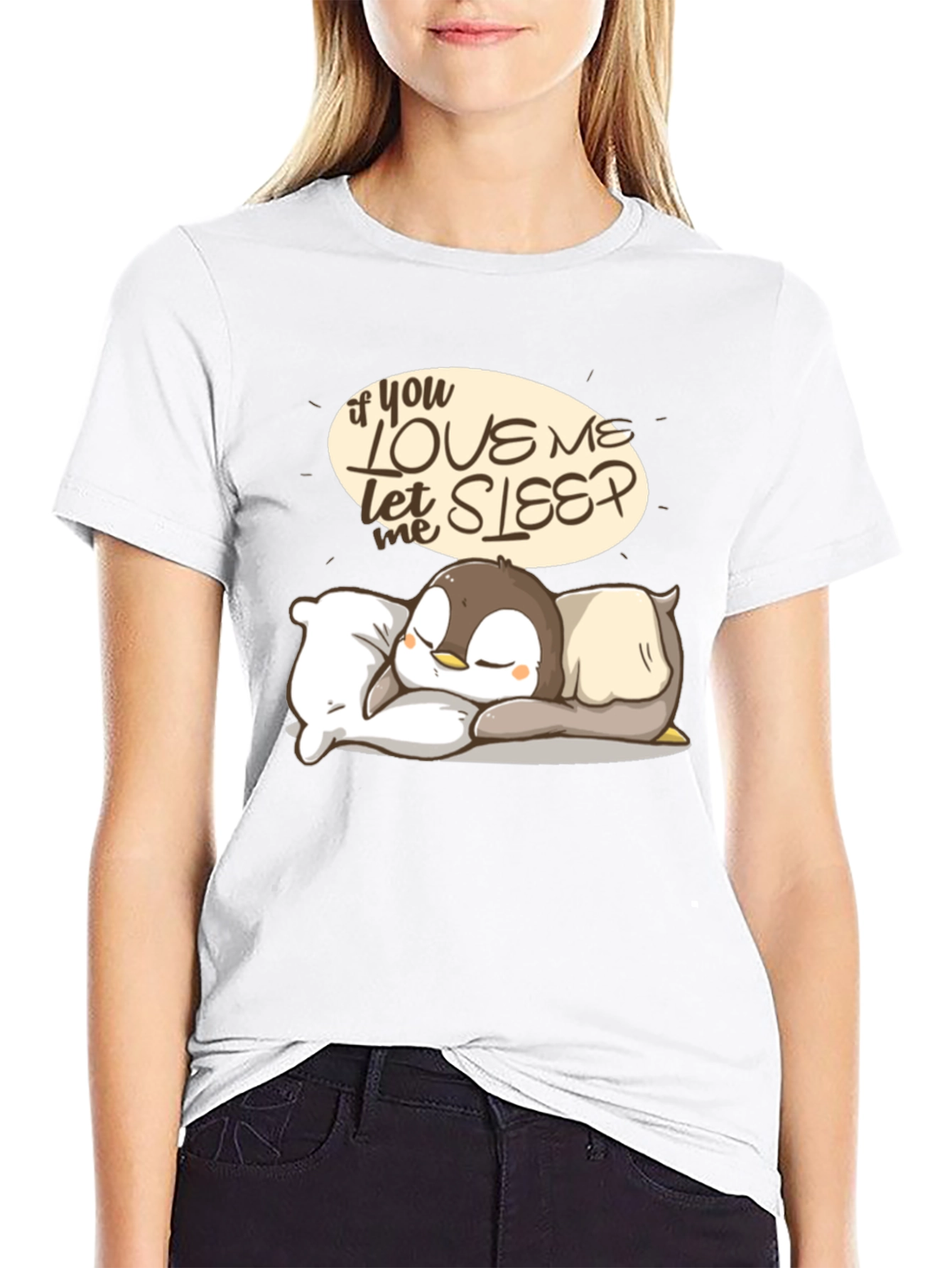 Black Cute Penguin Sleep T-Shirt view 9