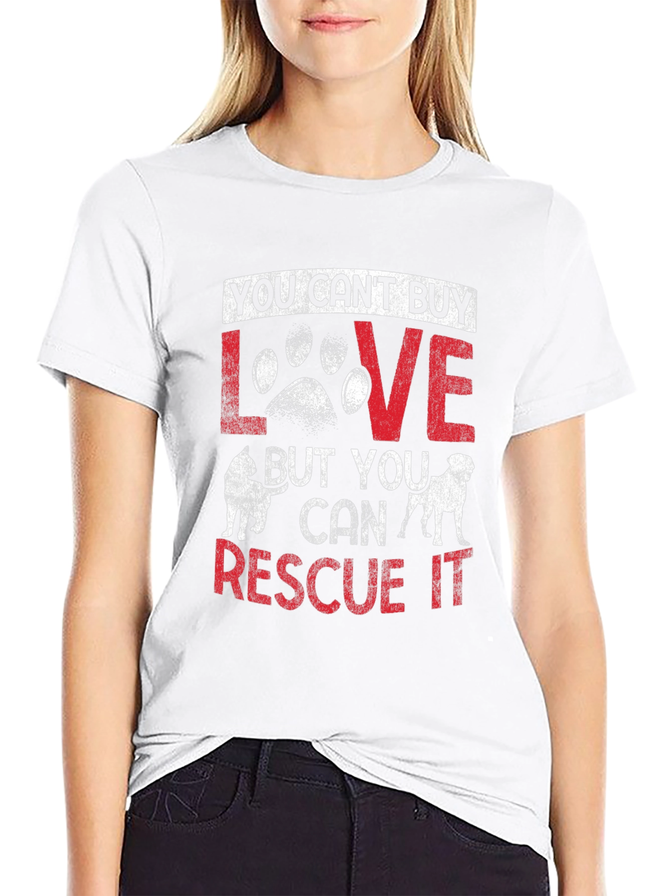 Black Rescue Dog Lover T-Shirt - "You Can't Buy Love, Rescue It" view 9