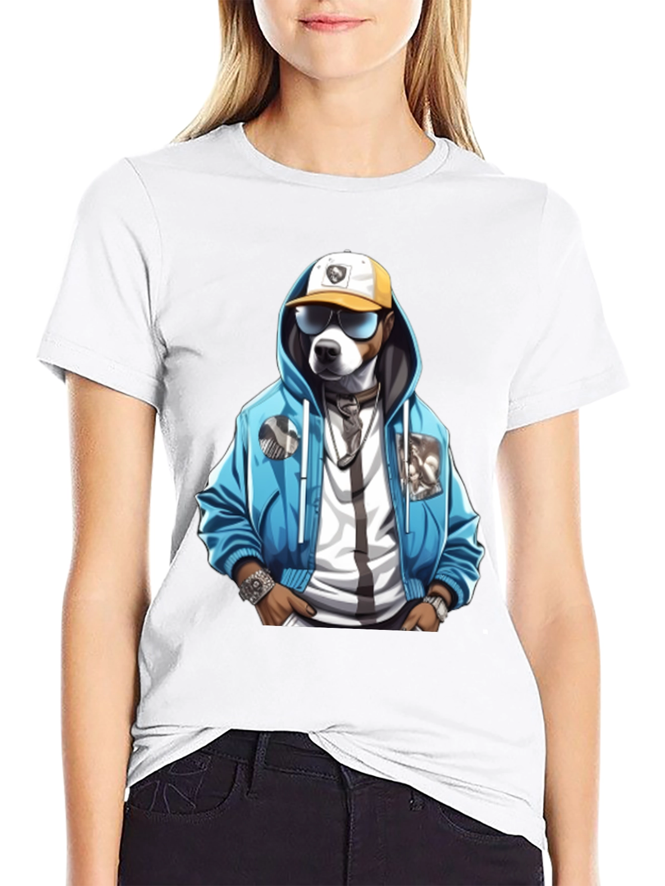 Black Dog in Hoodie Graphic Tee - Cool Streetwear Style view 9