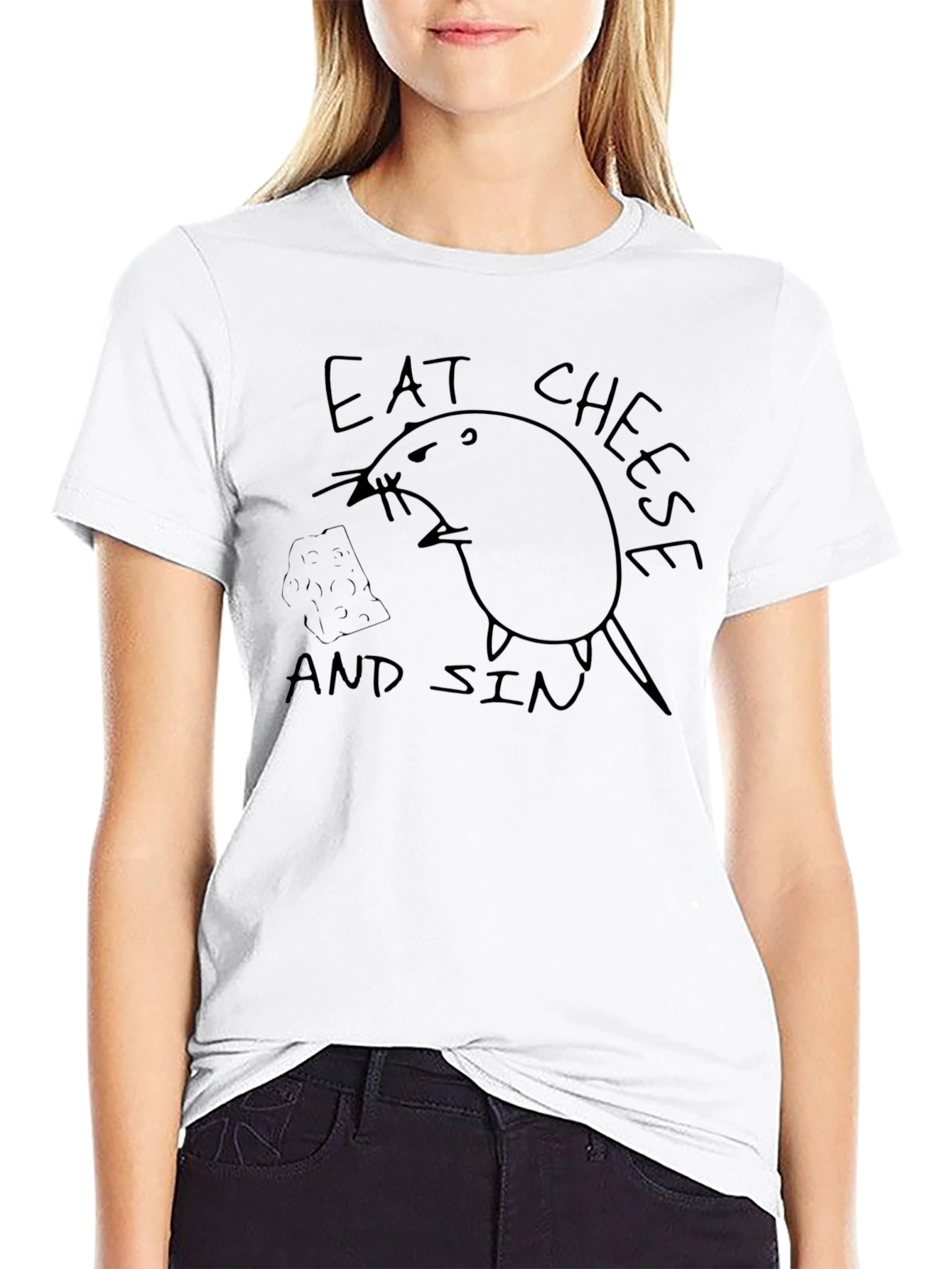 Black Eat Cheese and Sin Black T-Shirt view 9