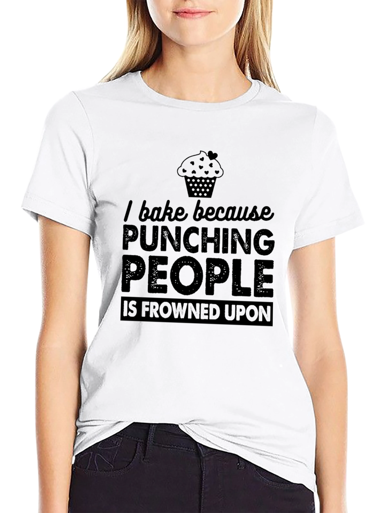 Black Baking Humor T-Shirt - Punching People Frowned Upon view 9