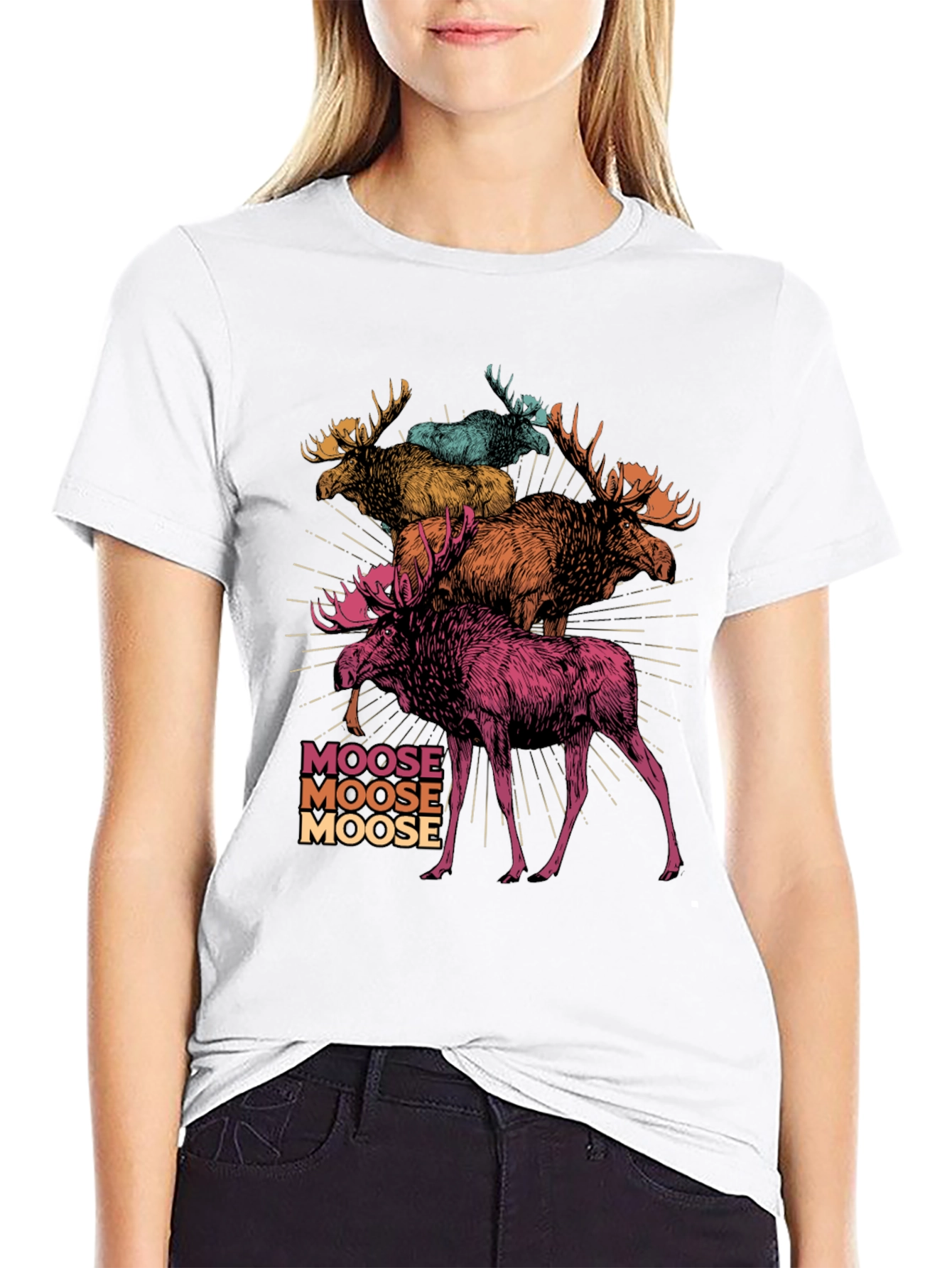 Black Moose Stack Graphic T-Shirt - Cool Colorful Design view 9