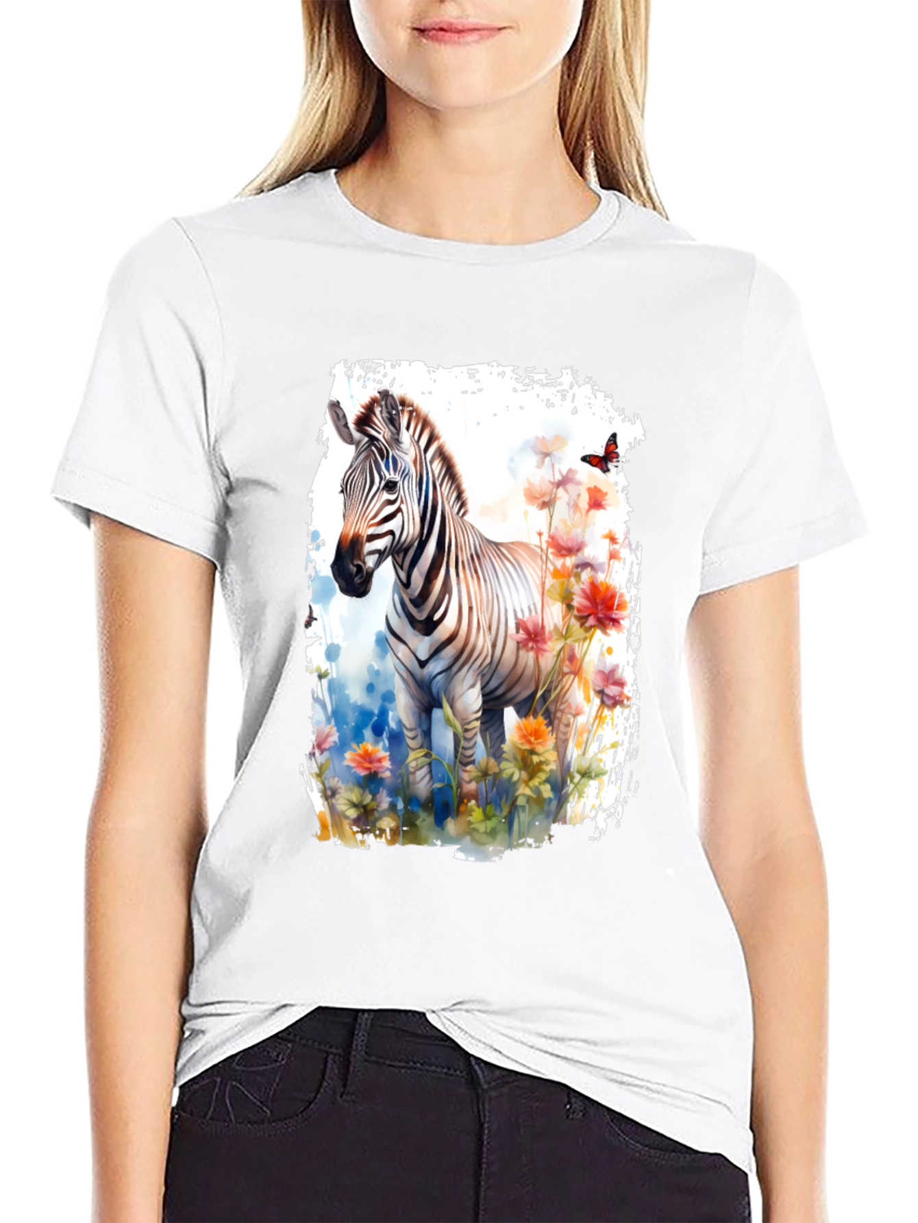 Black Zebra & Floral Graphic Black T-Shirt view 9