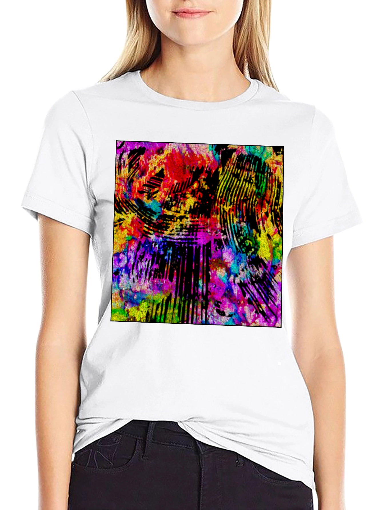 Black Abstract Art Graphic Print Black T-Shirt view 9