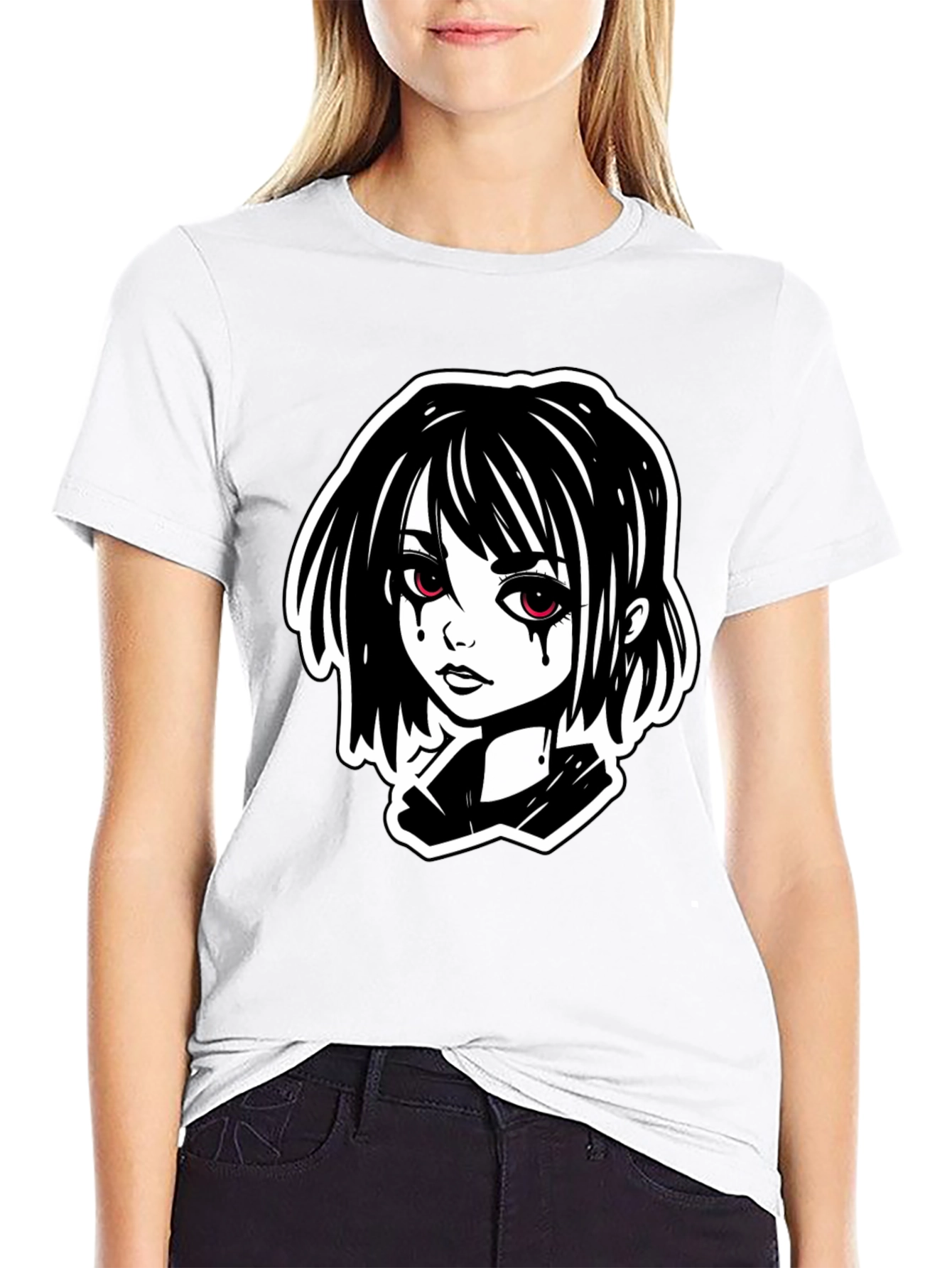 Black Gothic Anime Girl T-Shirt - Black view 9