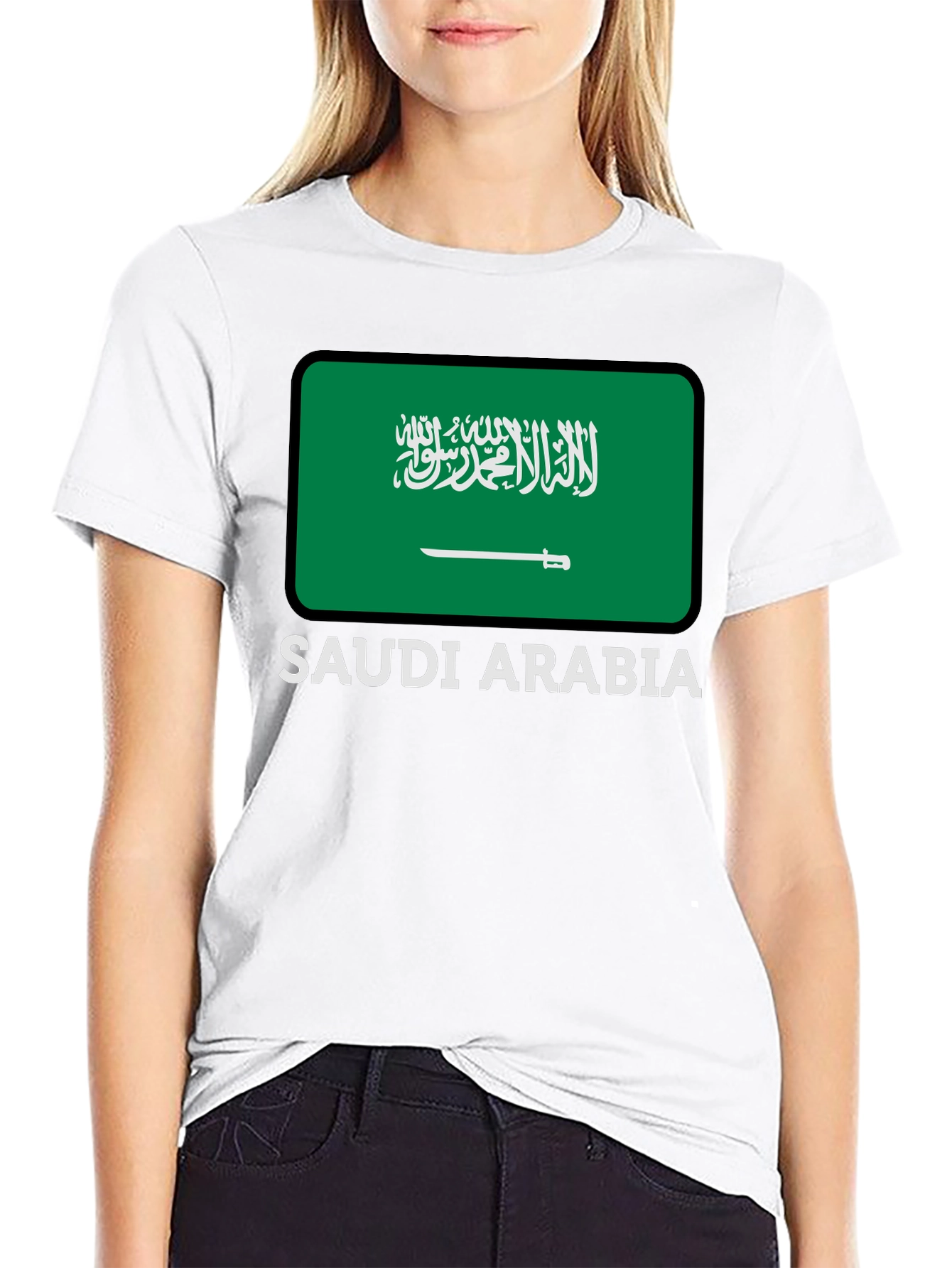 Black Saudi Arabia Flag Graphic Tee - Black Cotton T-Shirt view 9