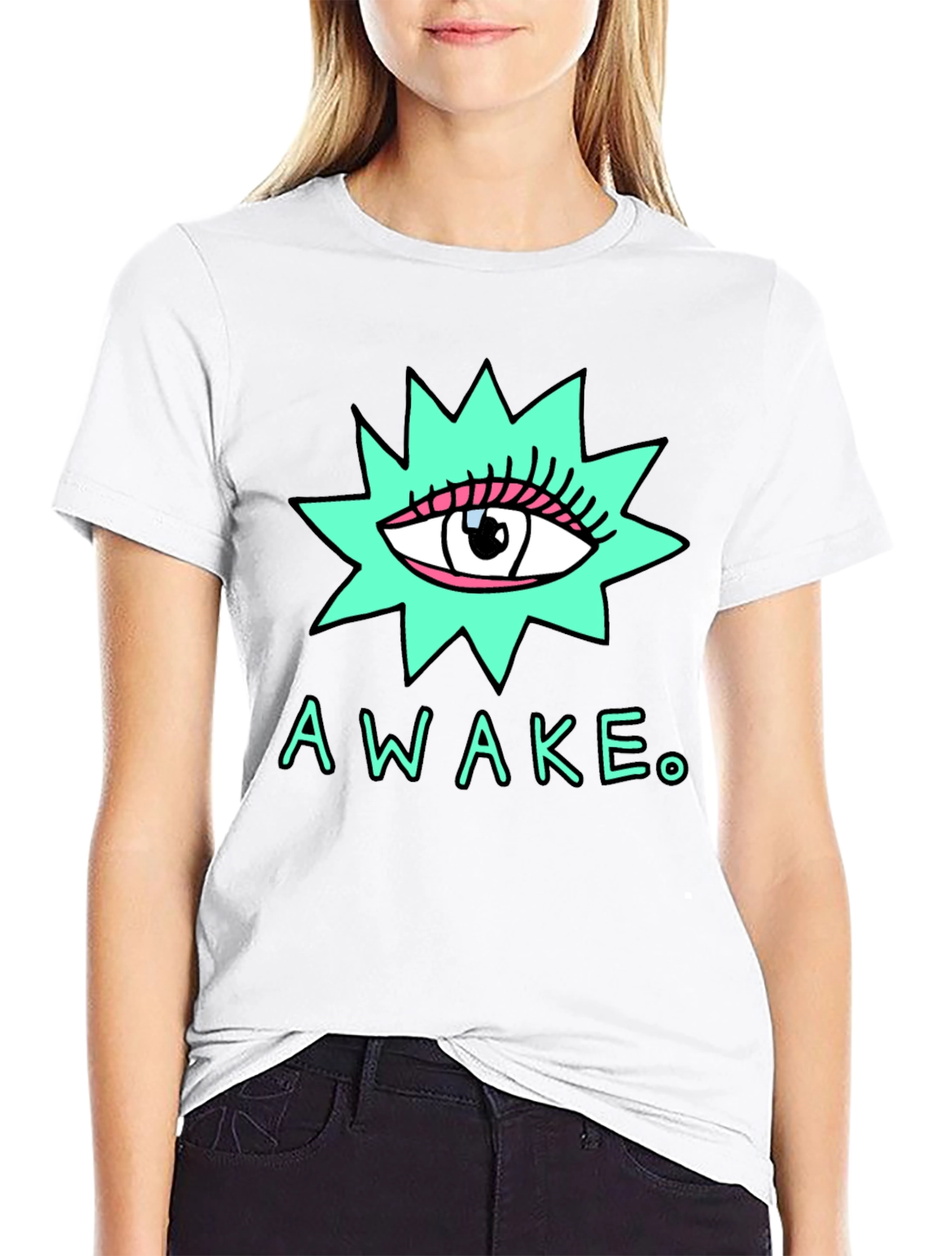 Black Eye-Catching "Awake" Graphic Print Black T-Shirt view 9