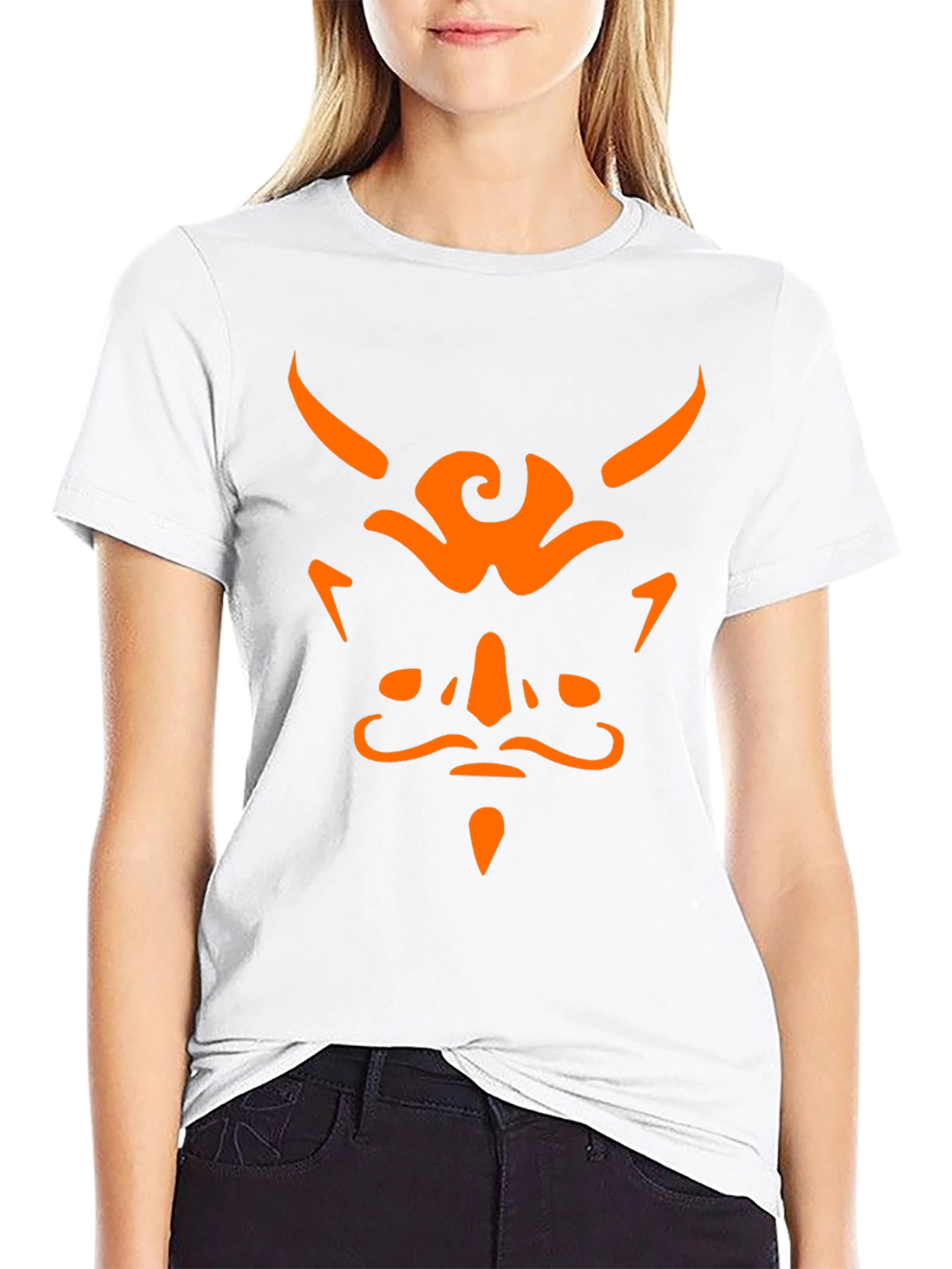 Black Men's Black T-Shirt with Orange Demon Graphic view 9