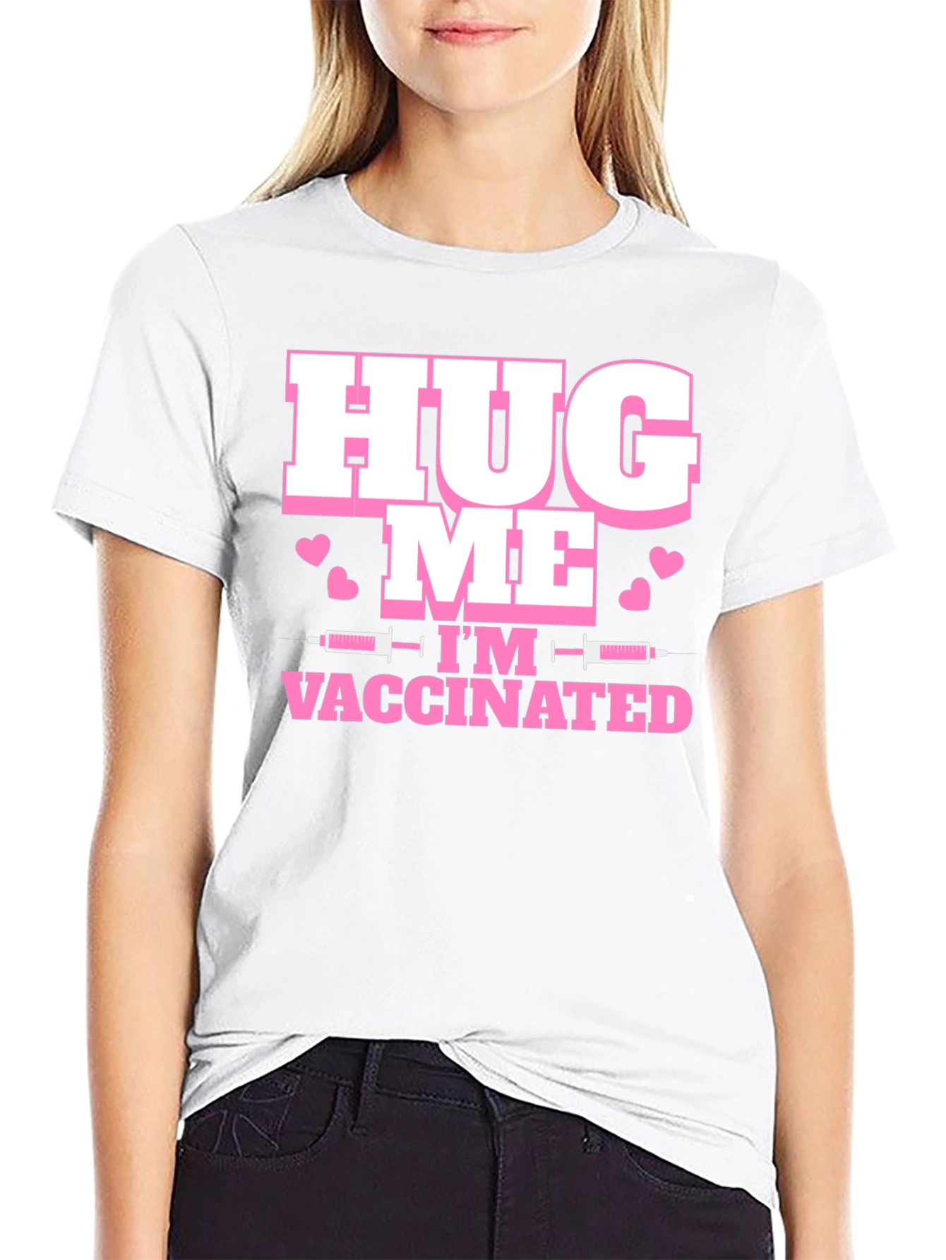 Black Hug Me I'm Vaccinated T-Shirt view 9