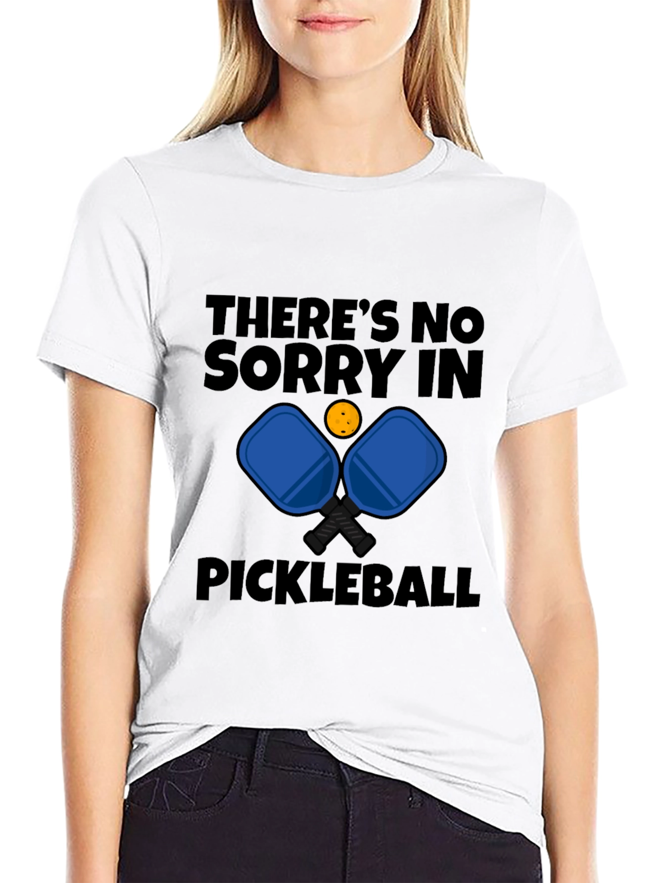Black Pickleball T-Shirt - There's No Sorry in Pickleball view 9
