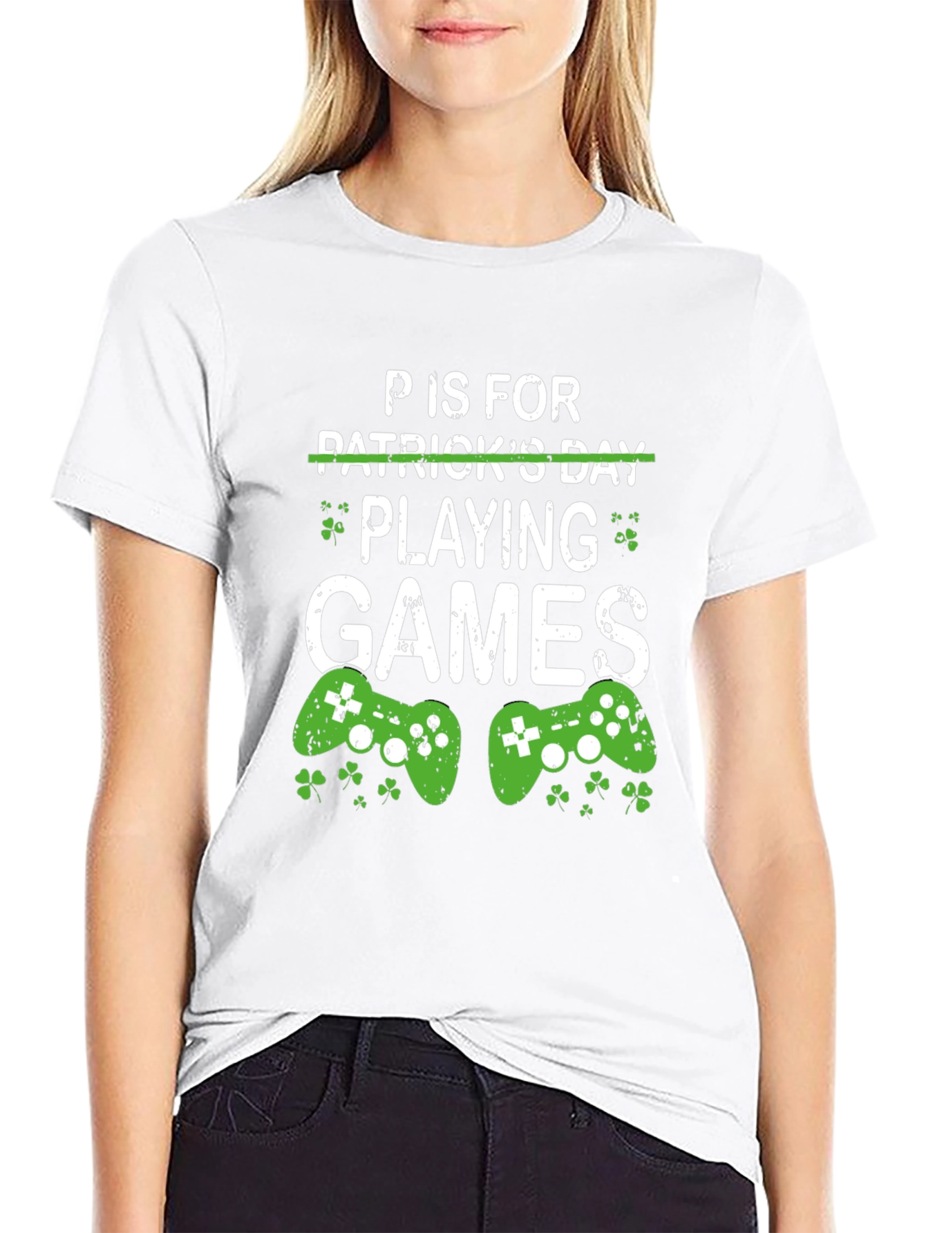Black P is for Playing Games St. Patrick's Day Gamer T-Shirt view 9
