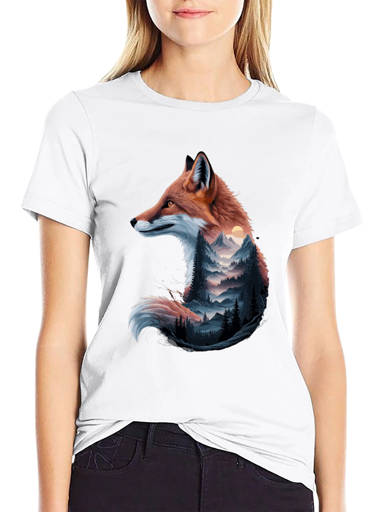 Black Fox & Mountain Graphic Tee - Nature Inspired Design view 9