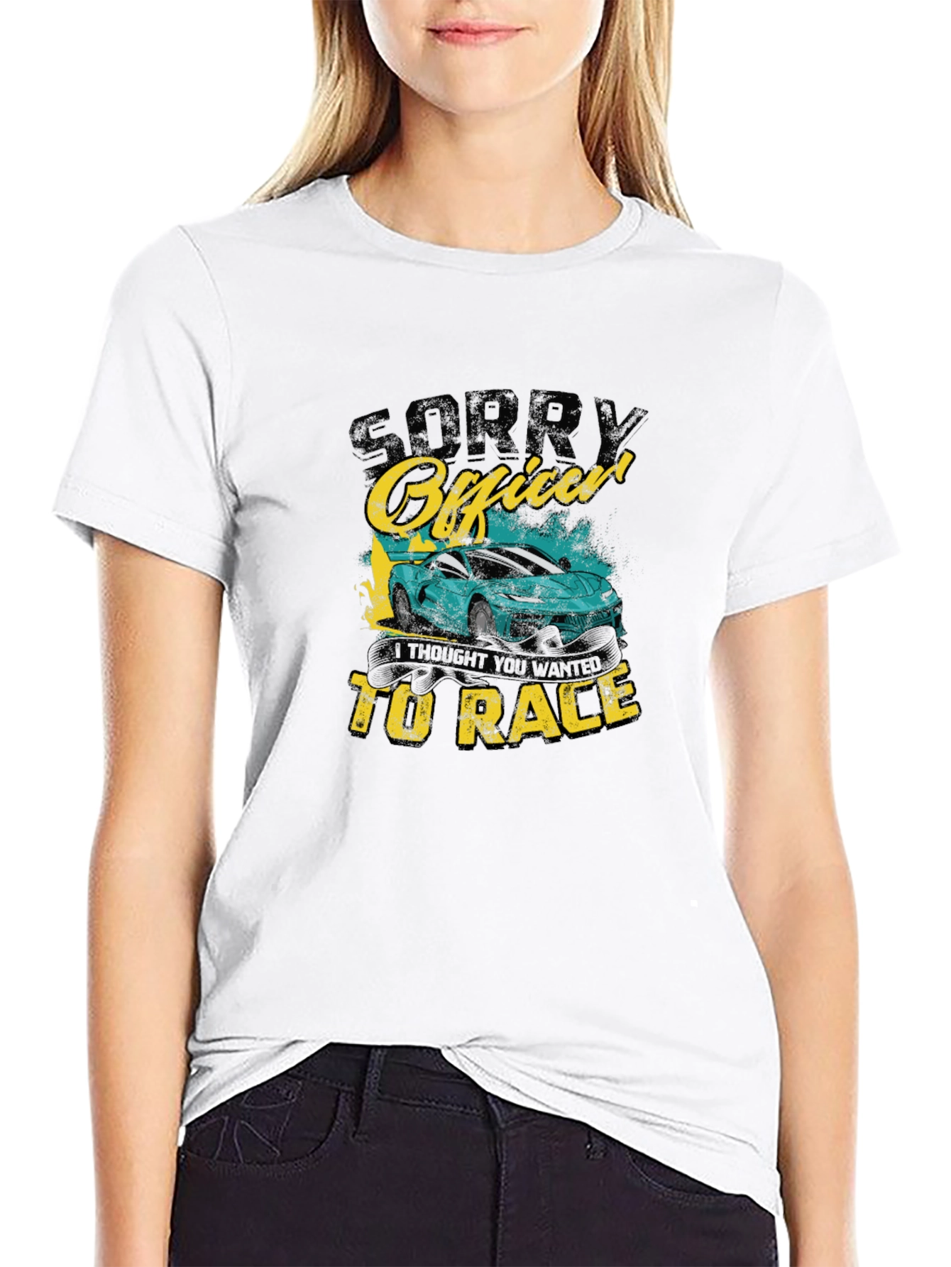 Black Sorry Officer Funny Car Racing T-Shirt view 9