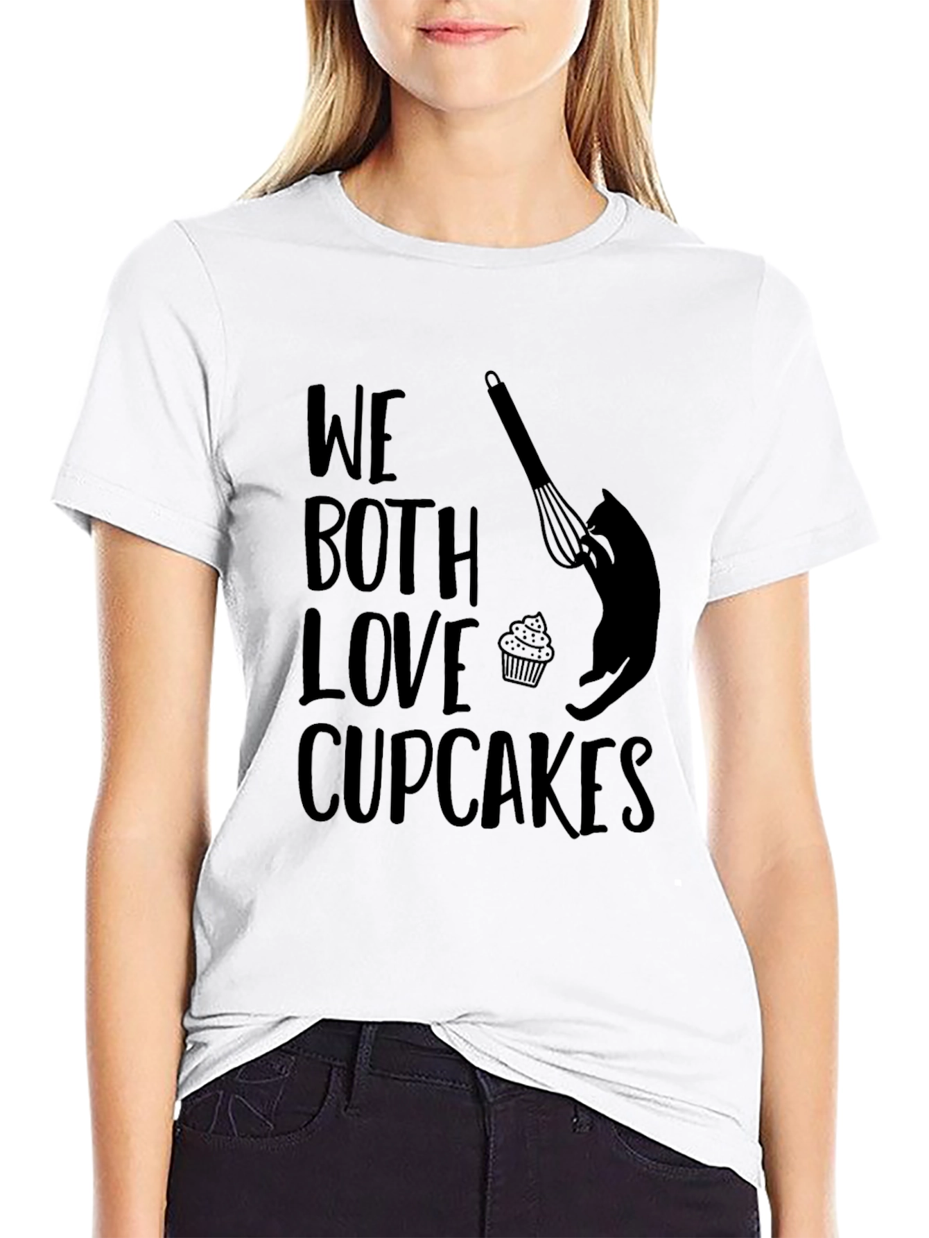 Black We Both Love Cupcakes T-Shirt - Cat & Whisk Design view 9