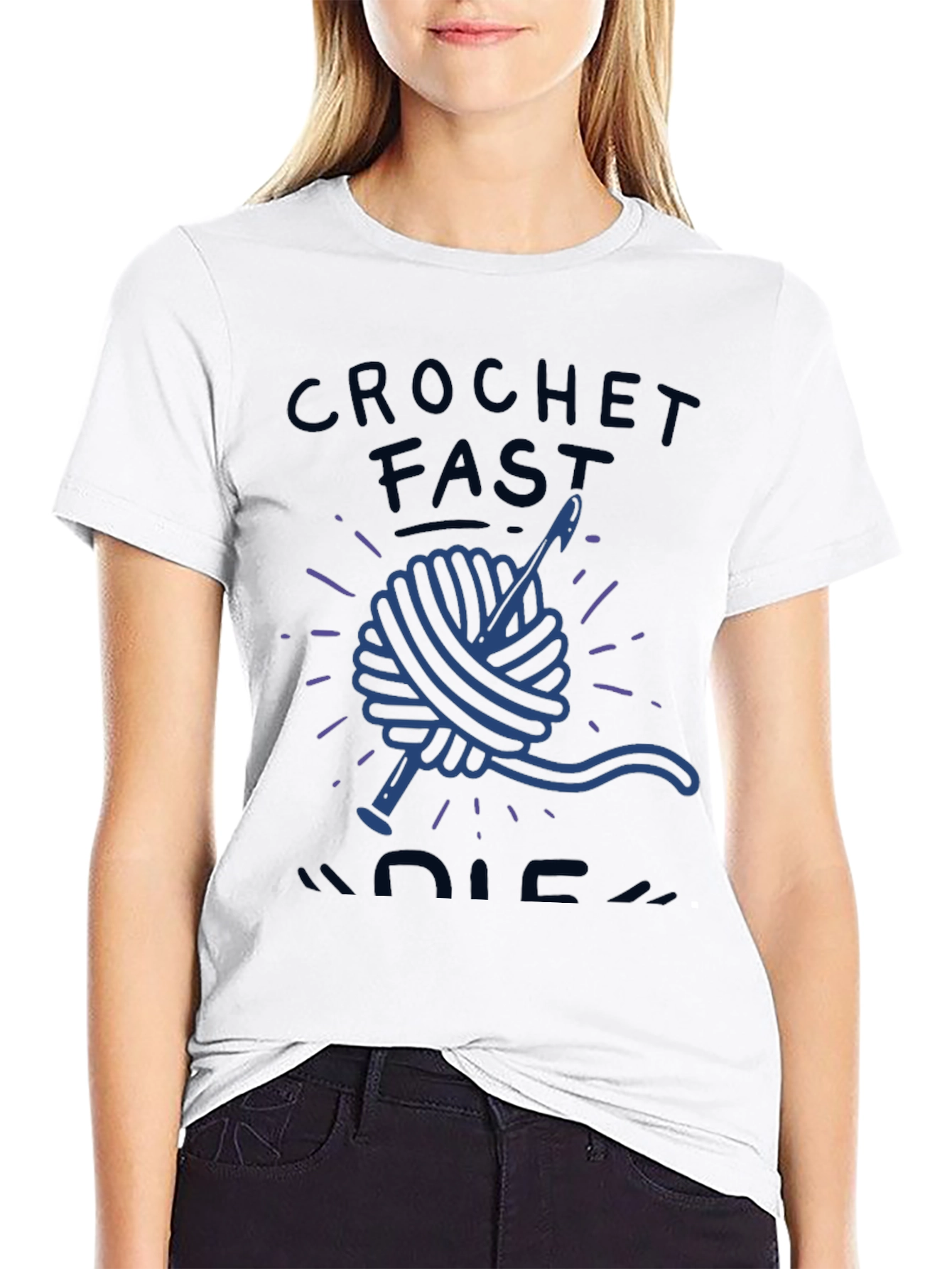 Black Crochet Fast Die Warm Funny T-Shirt view 9