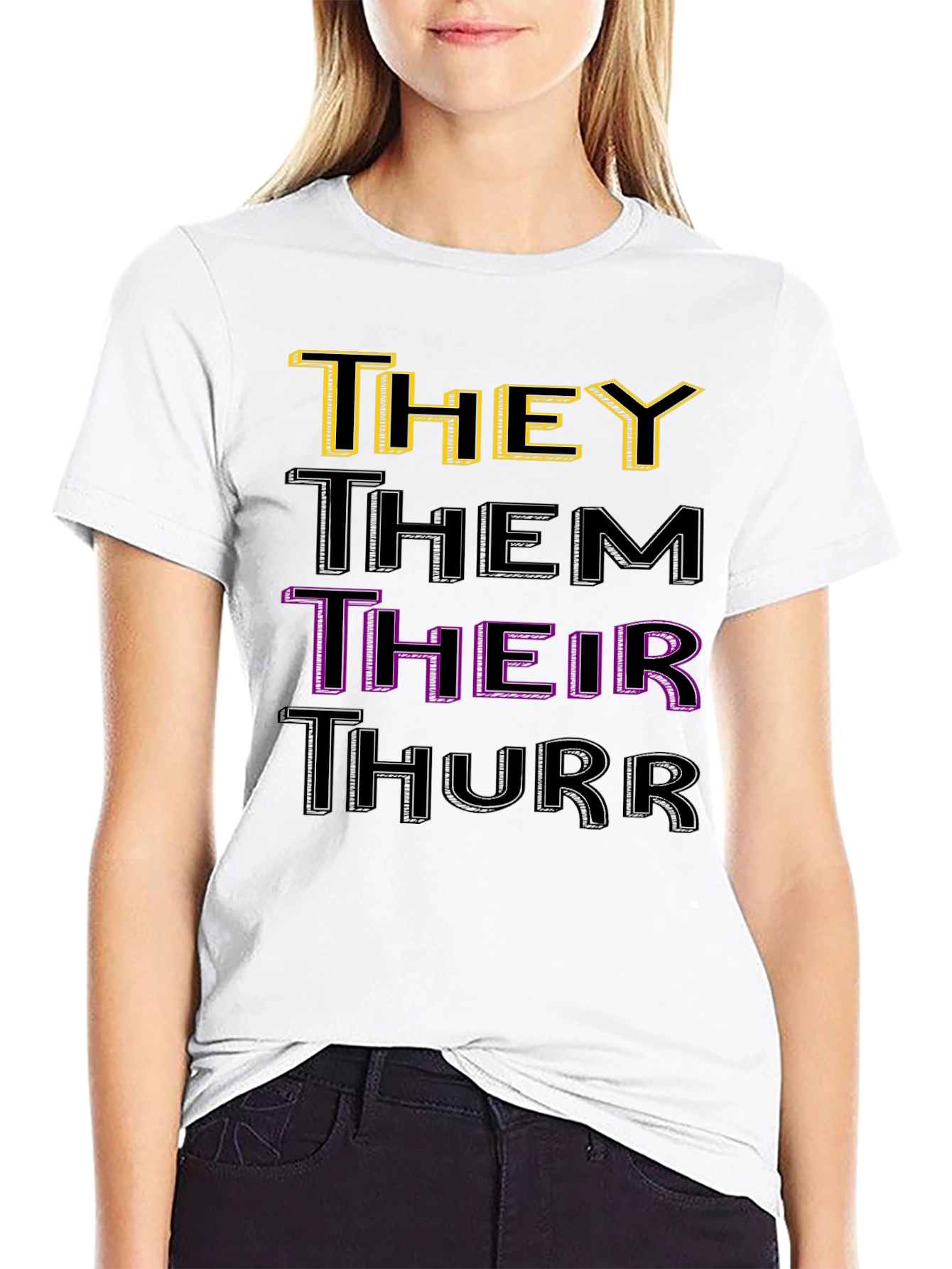 Black Pronoun T-Shirt: They, Them, Their, Thurr - Black view 9