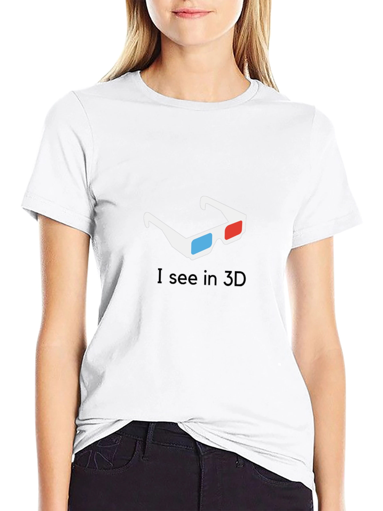 Black Funny 3D Glasses Graphic T-Shirt view 9