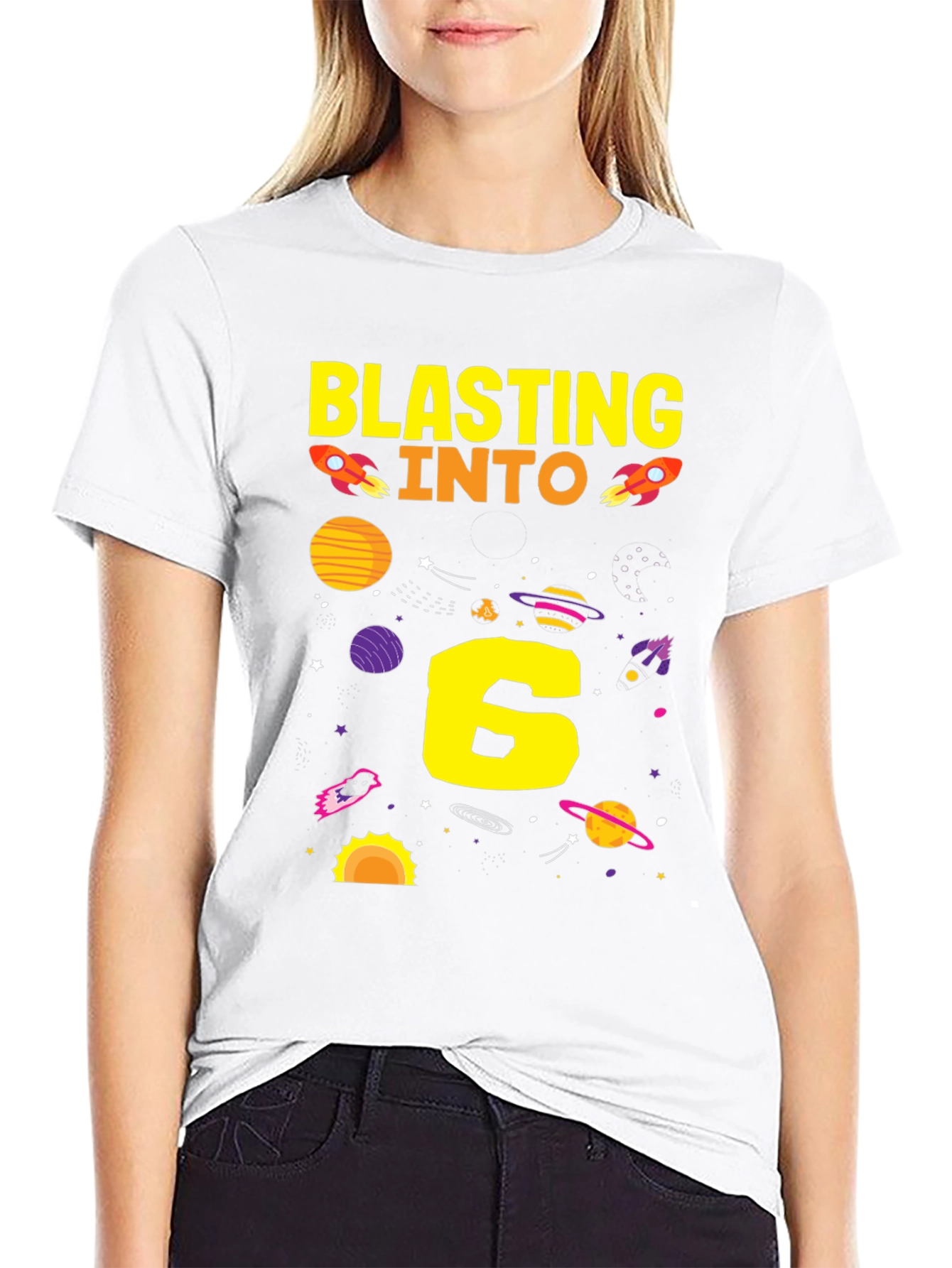 Black Blasting Into 6th Birthday T-Shirt view 9