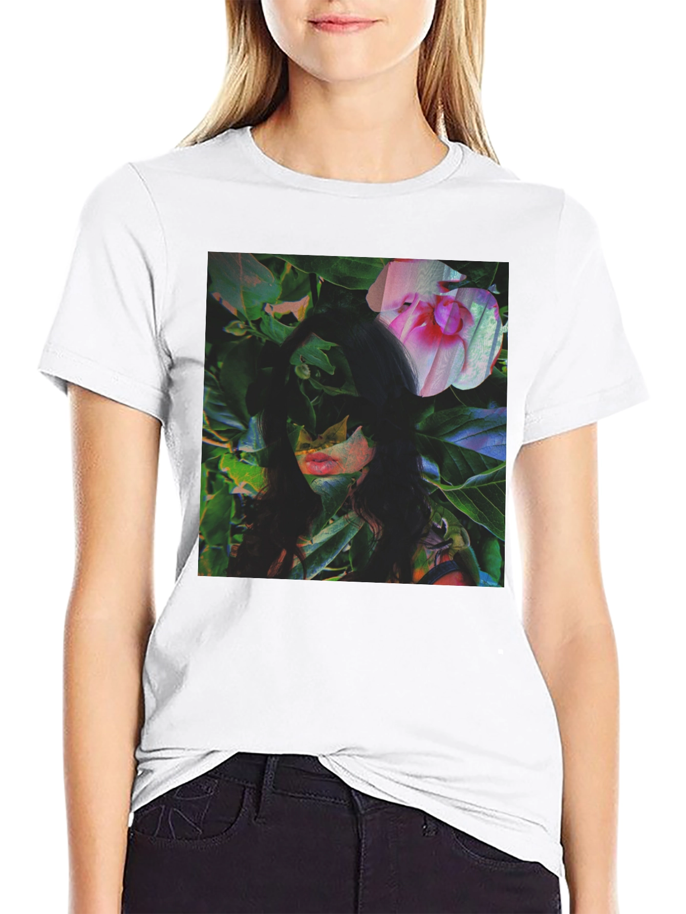 Black Floral Portrait Graphic Tee - Black Cotton Blend view 9