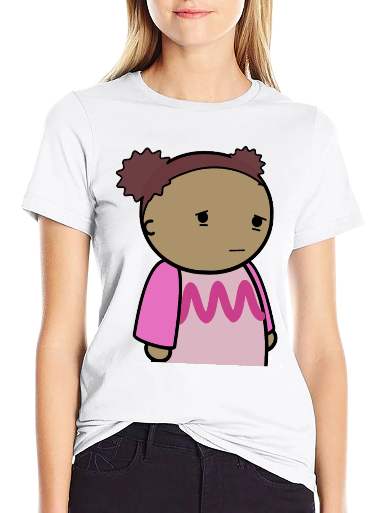 Black Sad Girl Cartoon Graphic T-Shirt view 9