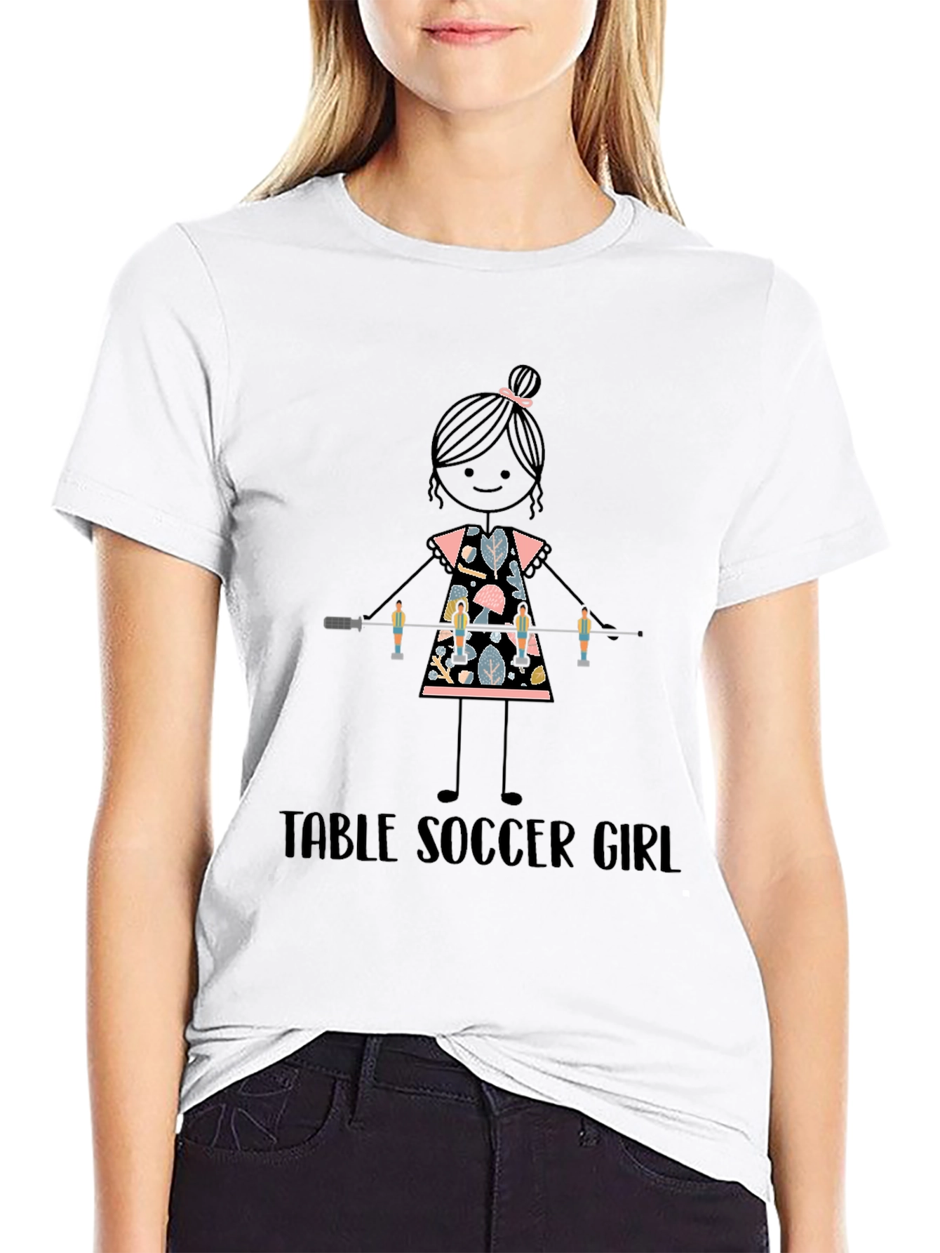 Black Table Soccer Girl Graphic Tee - Fun Sports T-Shirt view 9