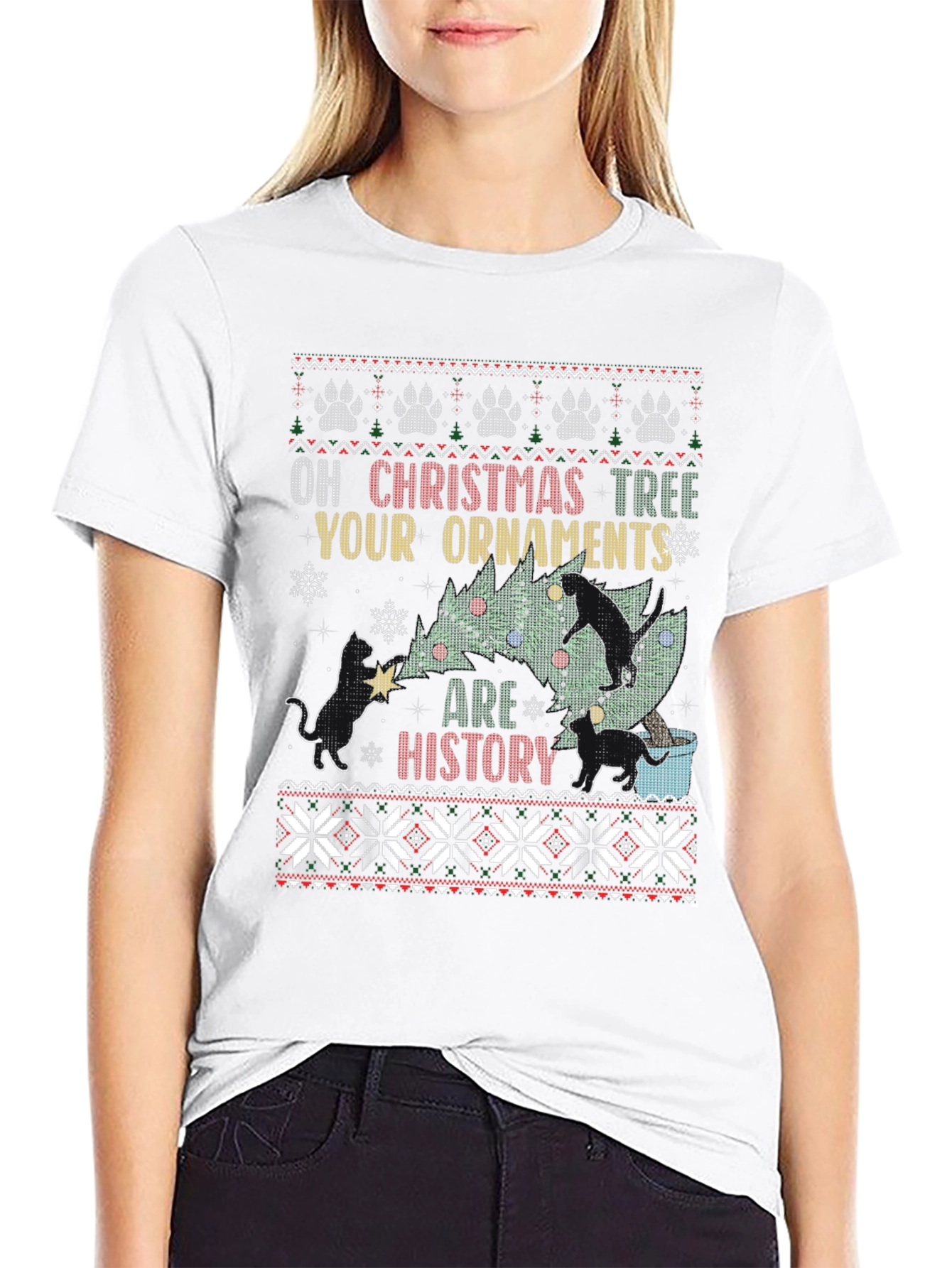 Black Funny Christmas Cat T-Shirt view 9