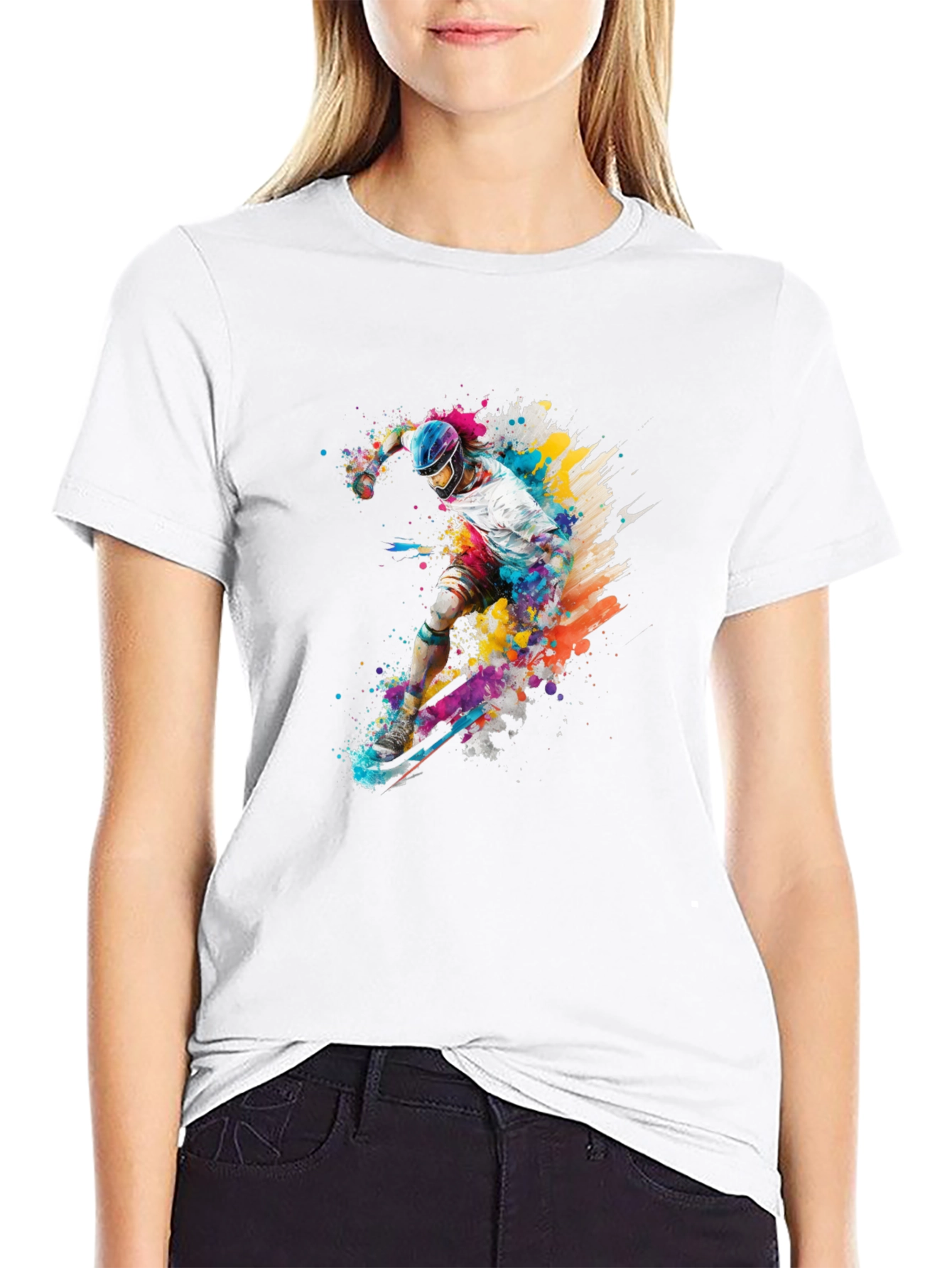 Black Colorful Skateboarder Graphic Tee view 9