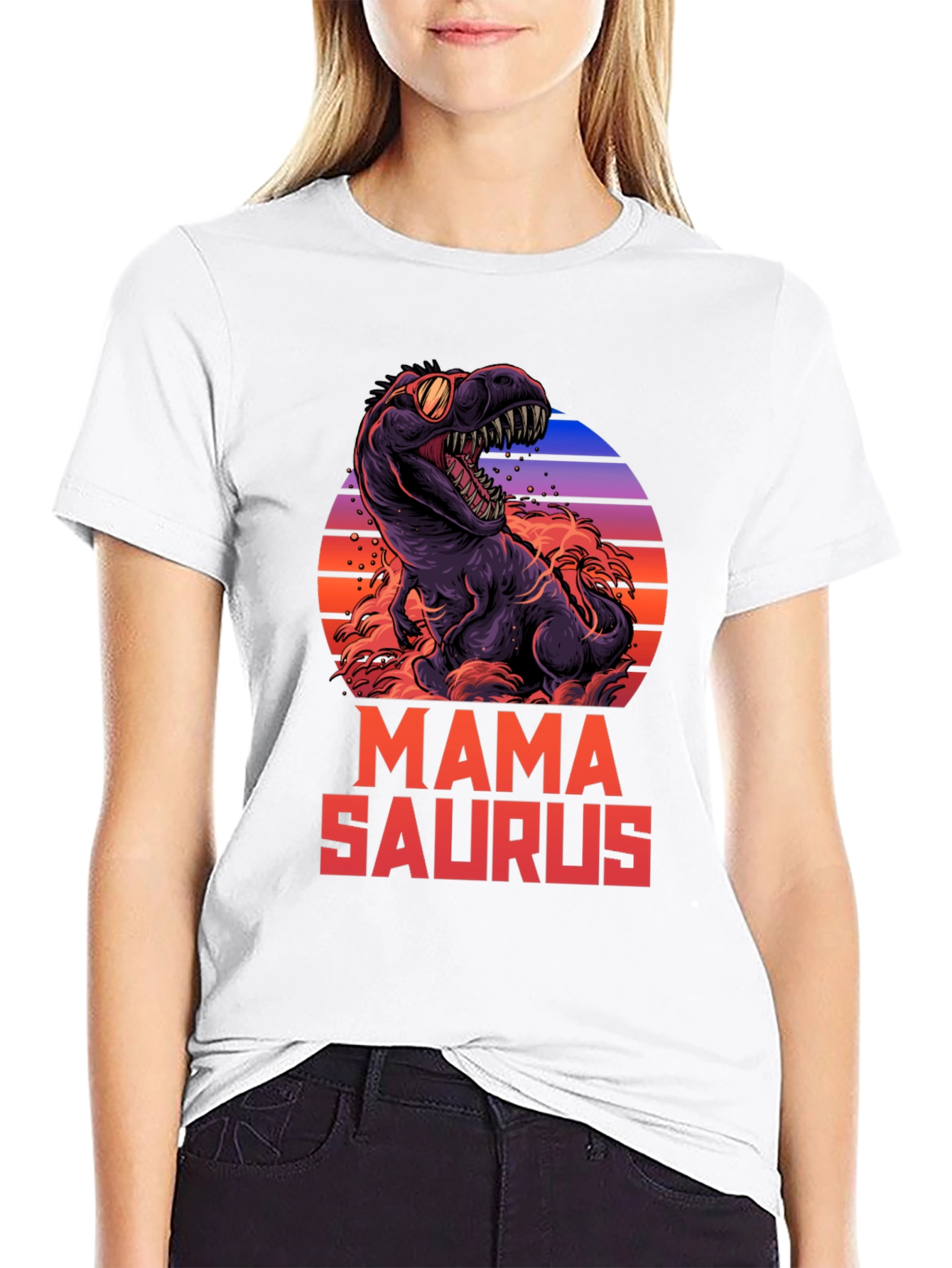 Black Mama Saurus Dinosaur Graphic T-Shirt view 9