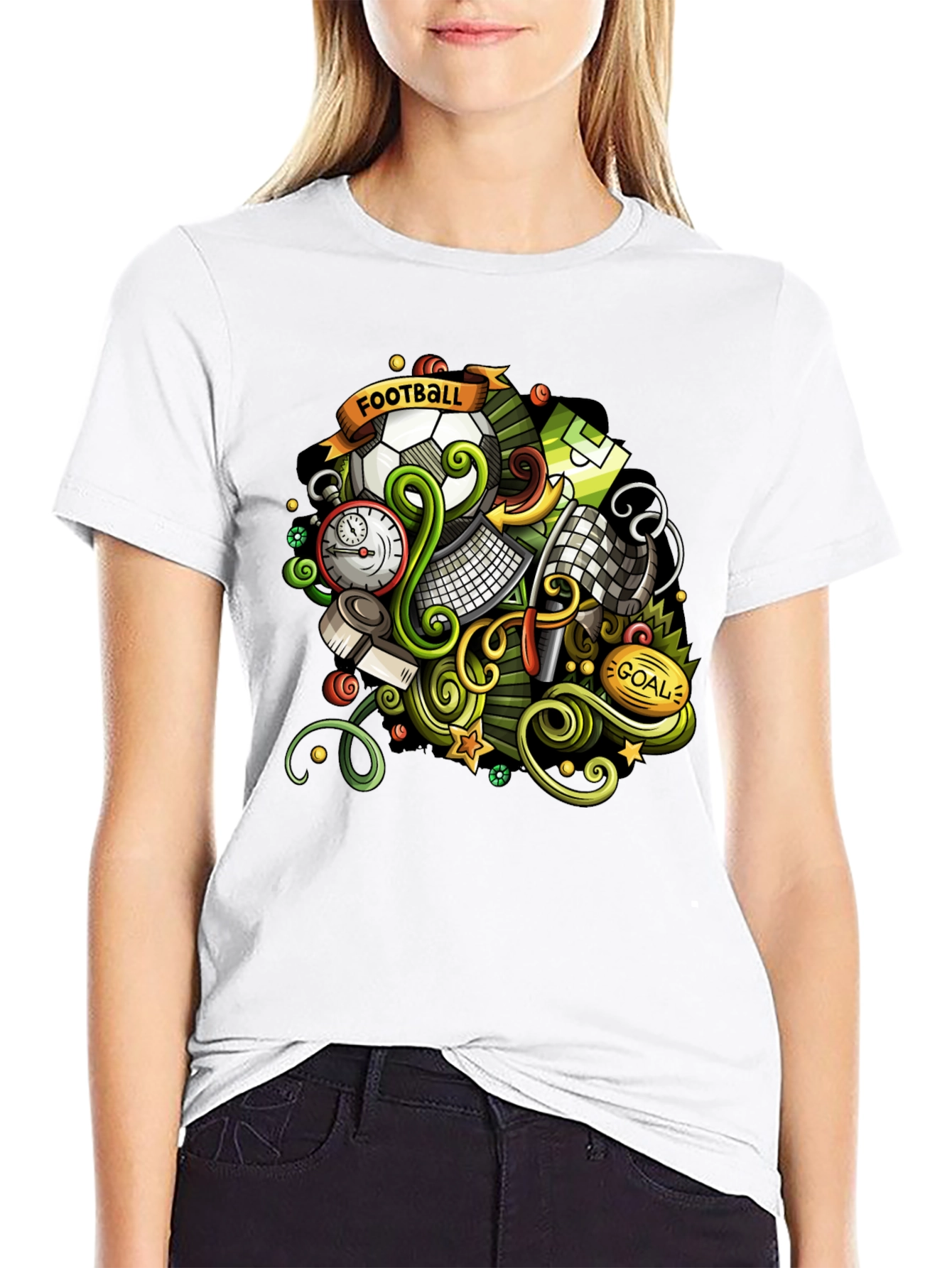 Black Football Cartoon Graphic T-Shirt view 9