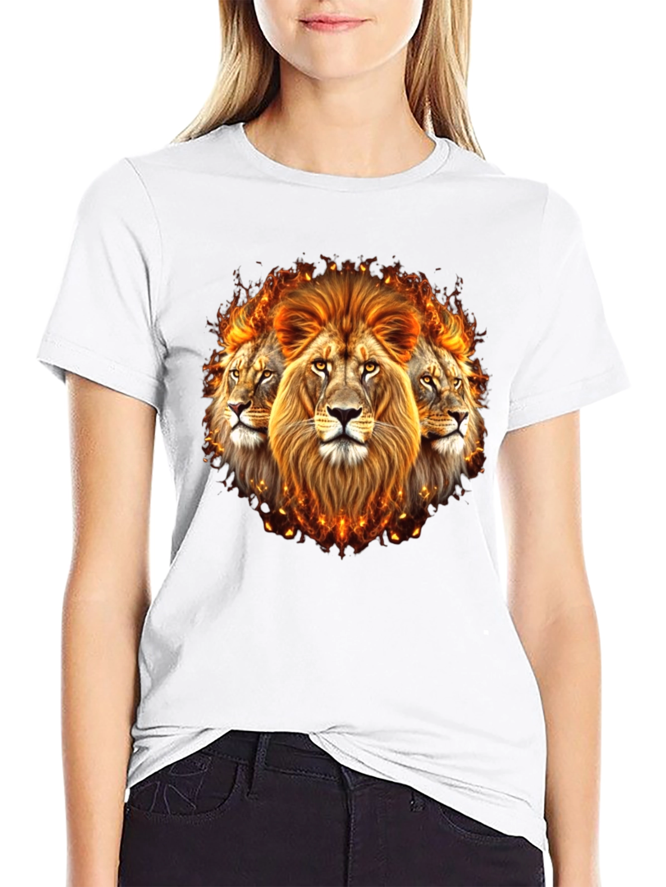 Black Fiery Lion Head Graphic Tee - Bold Black Shirt view 9