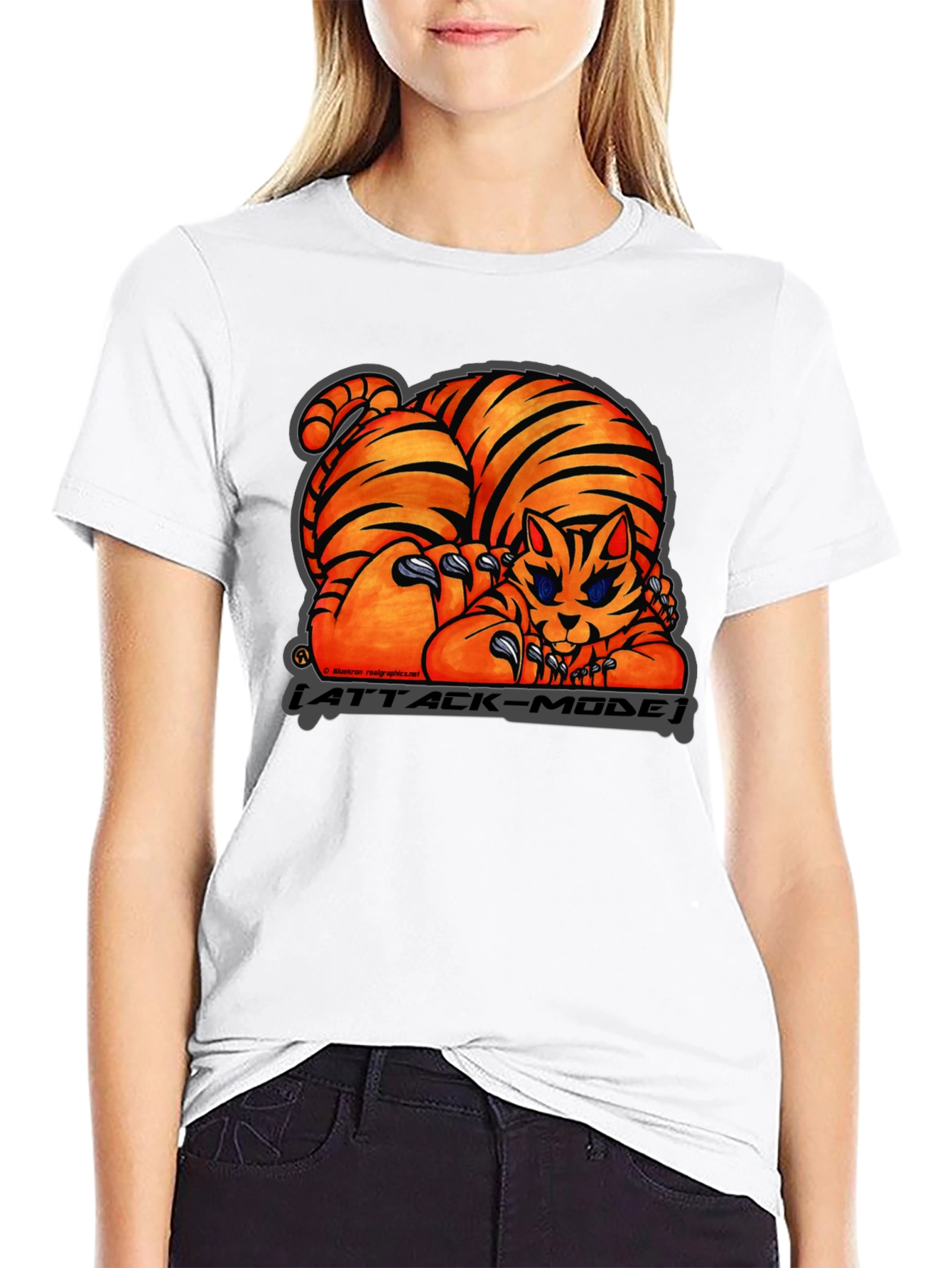 Black Attack Mode Tiger Graphic T-Shirt, Cotton Blend, Casual Wear view 9