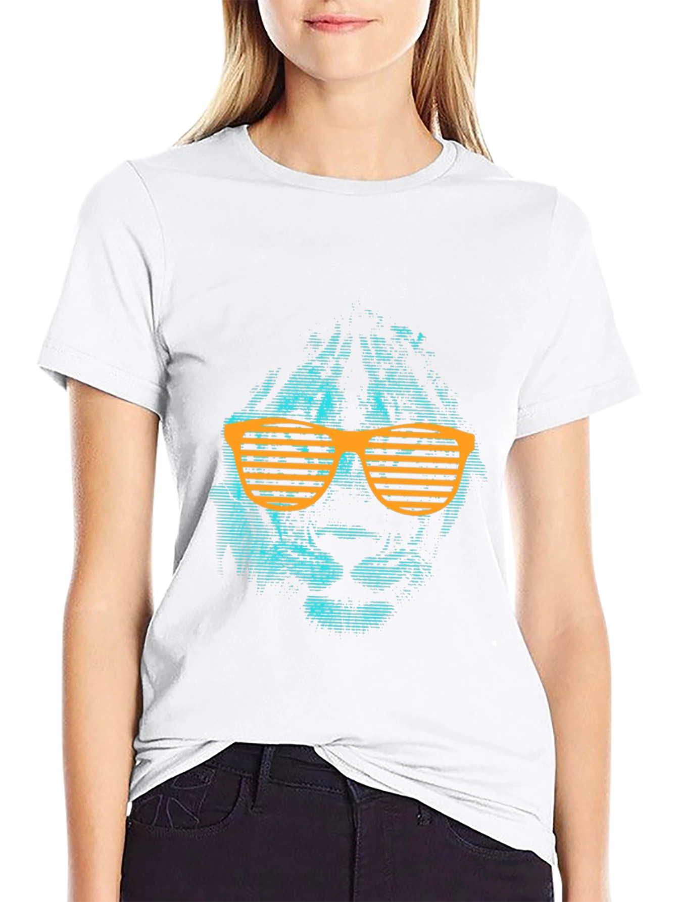Black Cool Lion Graphic Tee with Orange Shutter Shades view 9