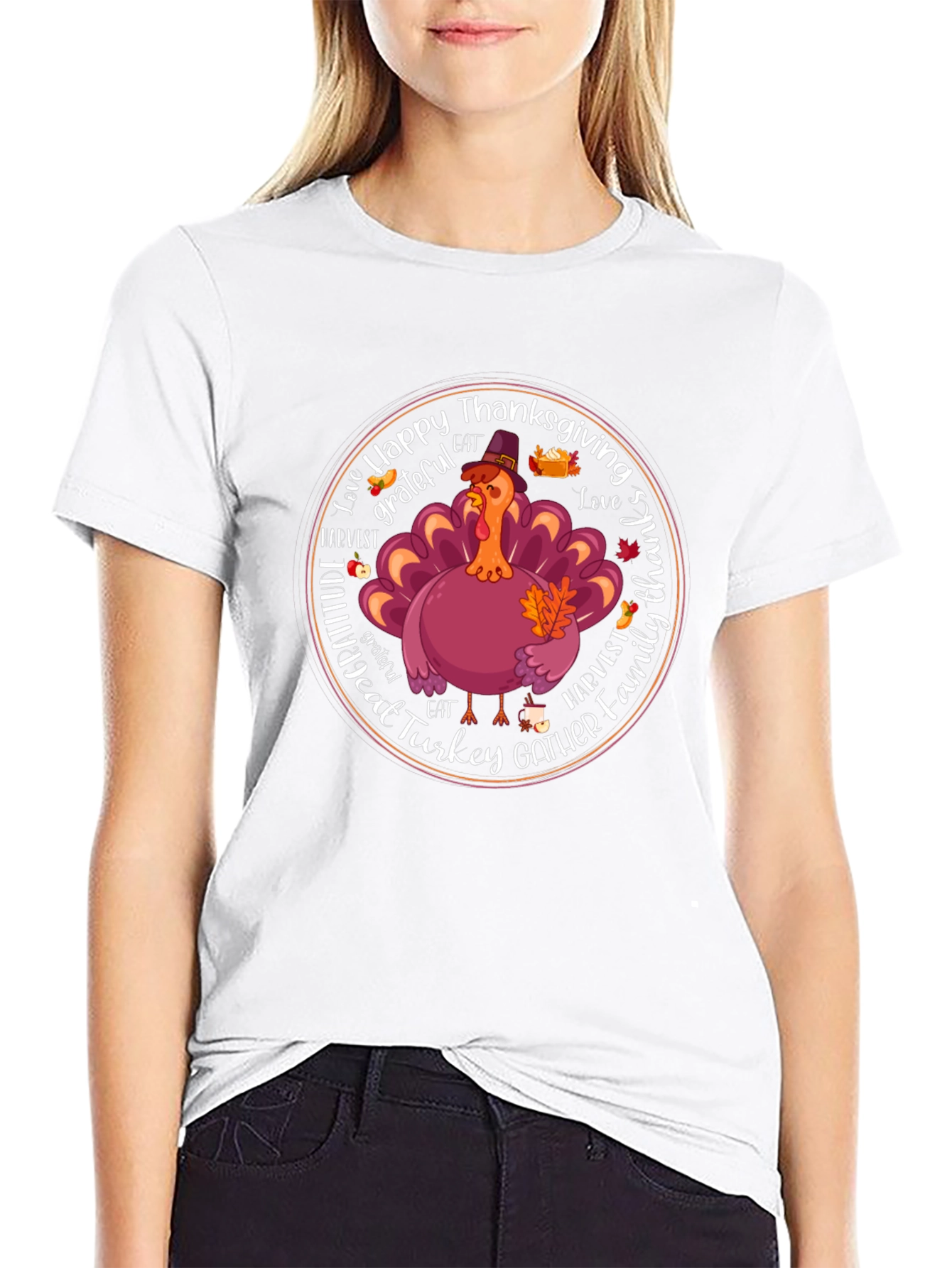 Black Happy Thanksgiving Turkey Graphic T-Shirt view 9