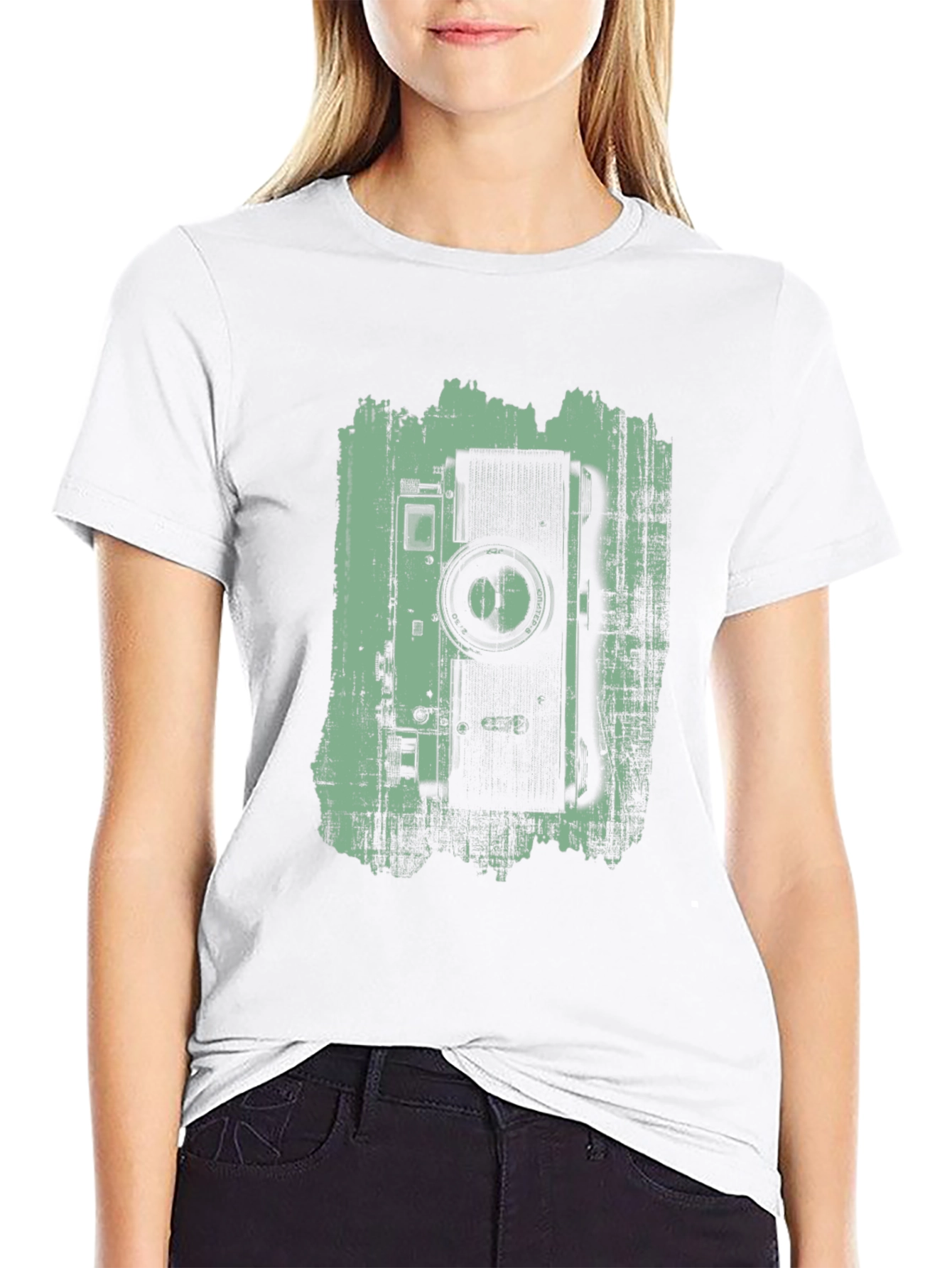 Black Vintage Camera Graphic Tee - Black Cotton T-Shirt view 9