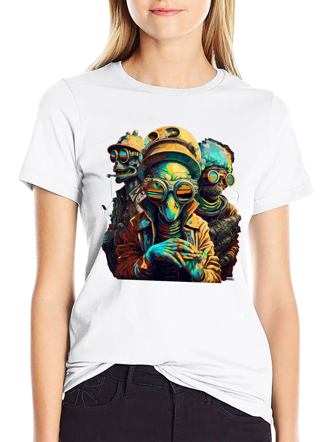 Black Retro Alien Crew Graphic T-Shirt view 9