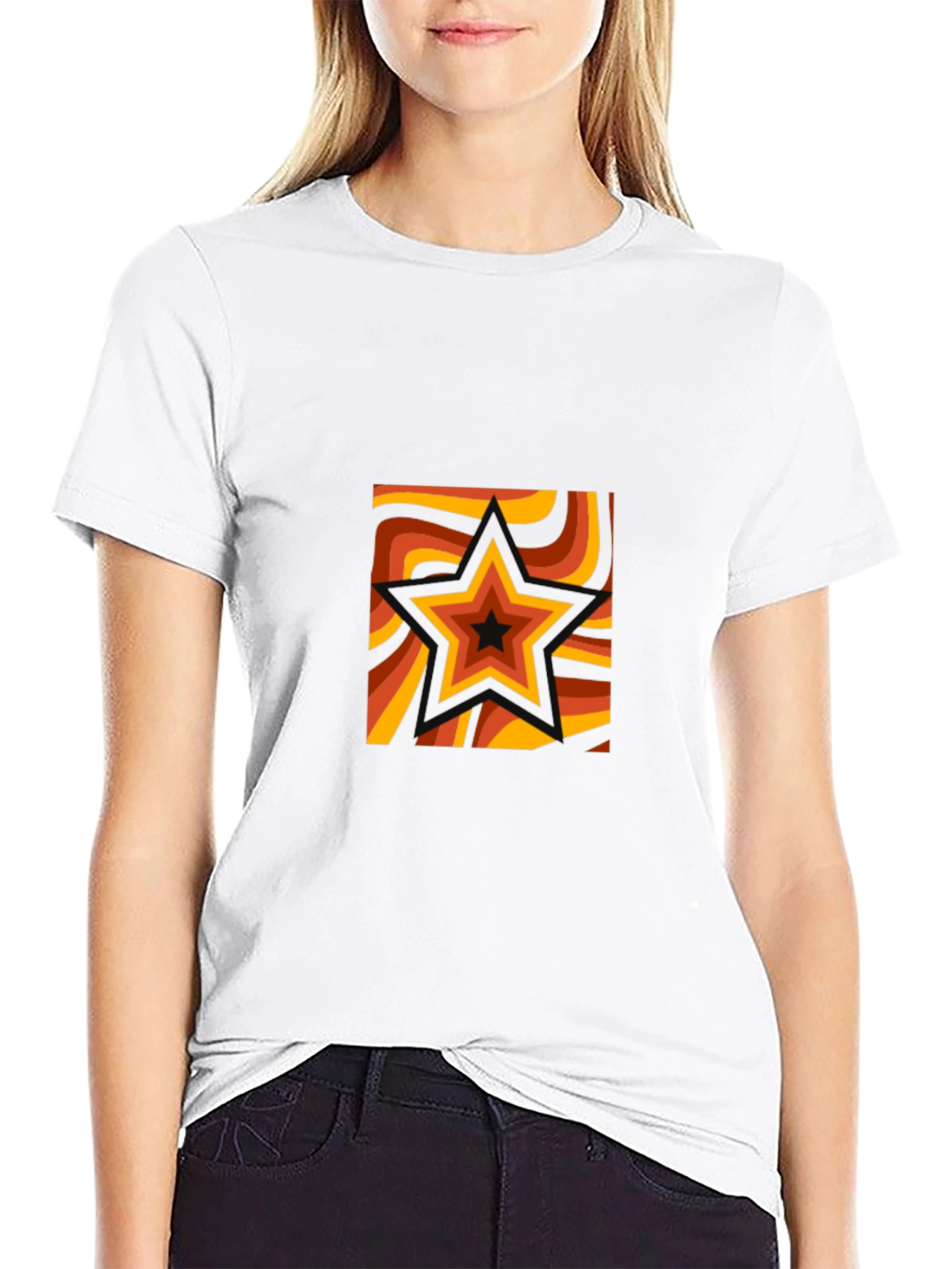 Black Retro Star Graphic Tee - Black Cotton T-Shirt view 9
