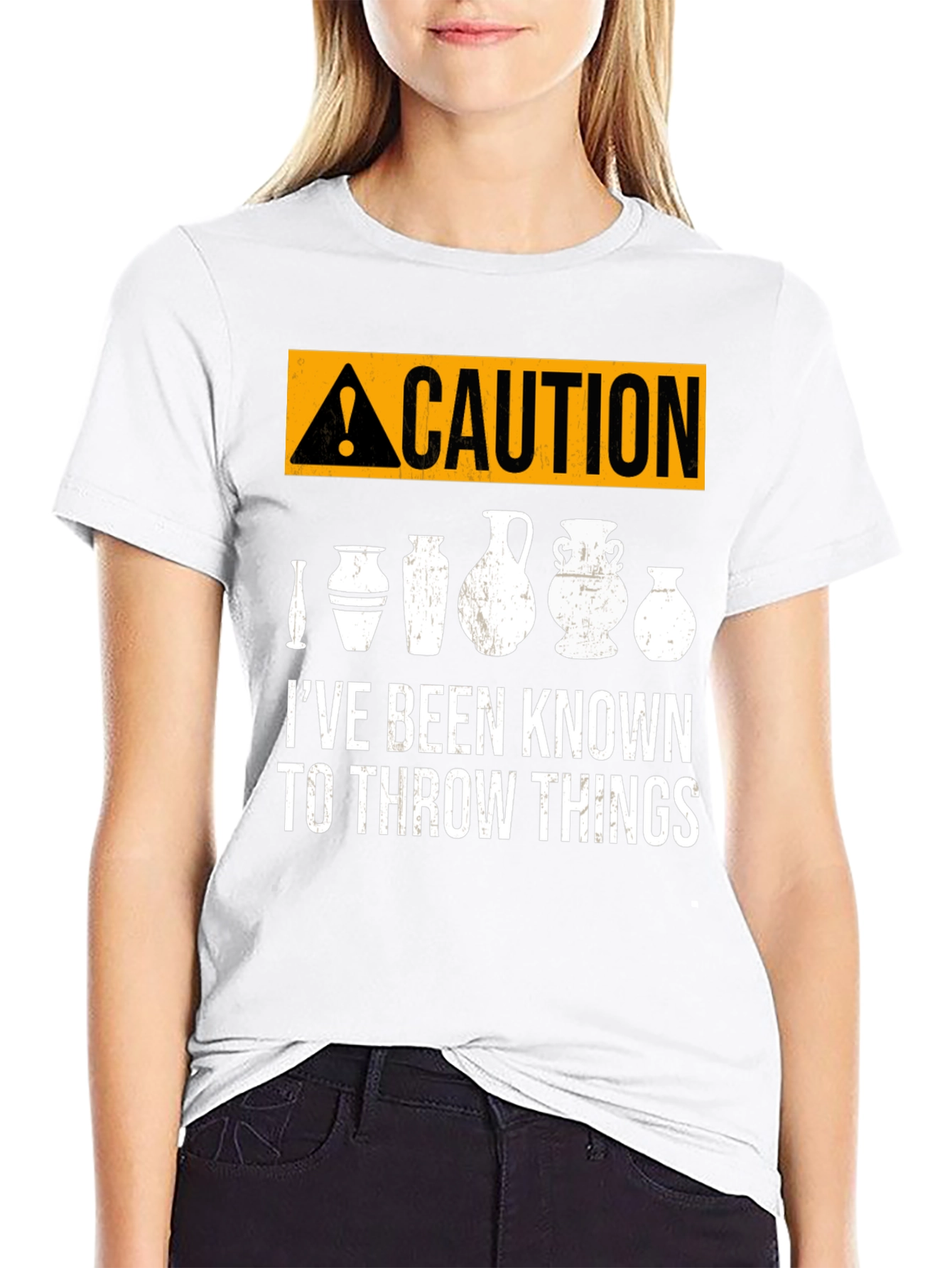 Black Caution: I Throw Things - Pottery T-Shirt view 9