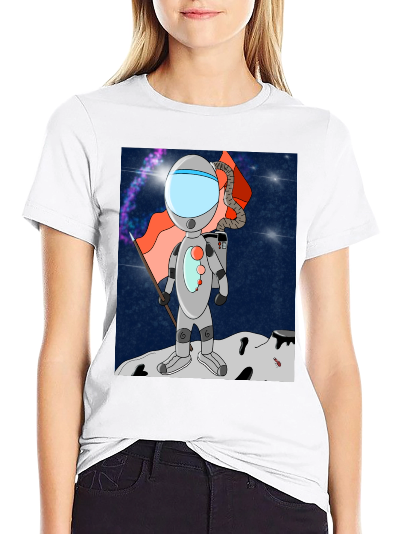Black Astronaut Cartoon Graphic Tee view 9