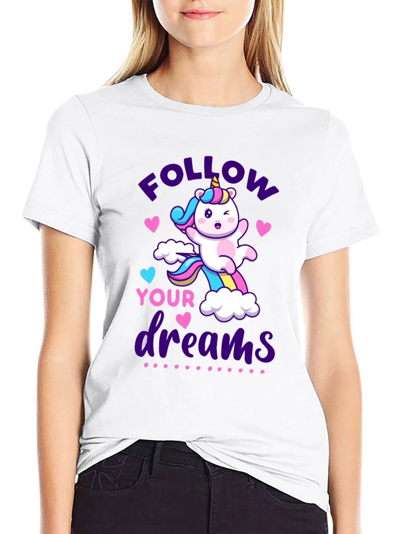 Black Follow Your Dreams Unicorn Graphic Tee view 9