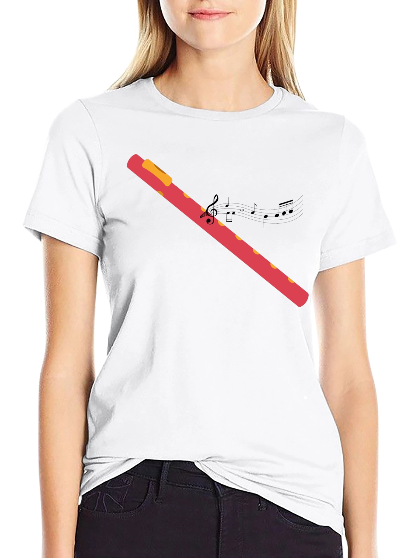 Black Musical Flute Graphic Black T-Shirt view 9