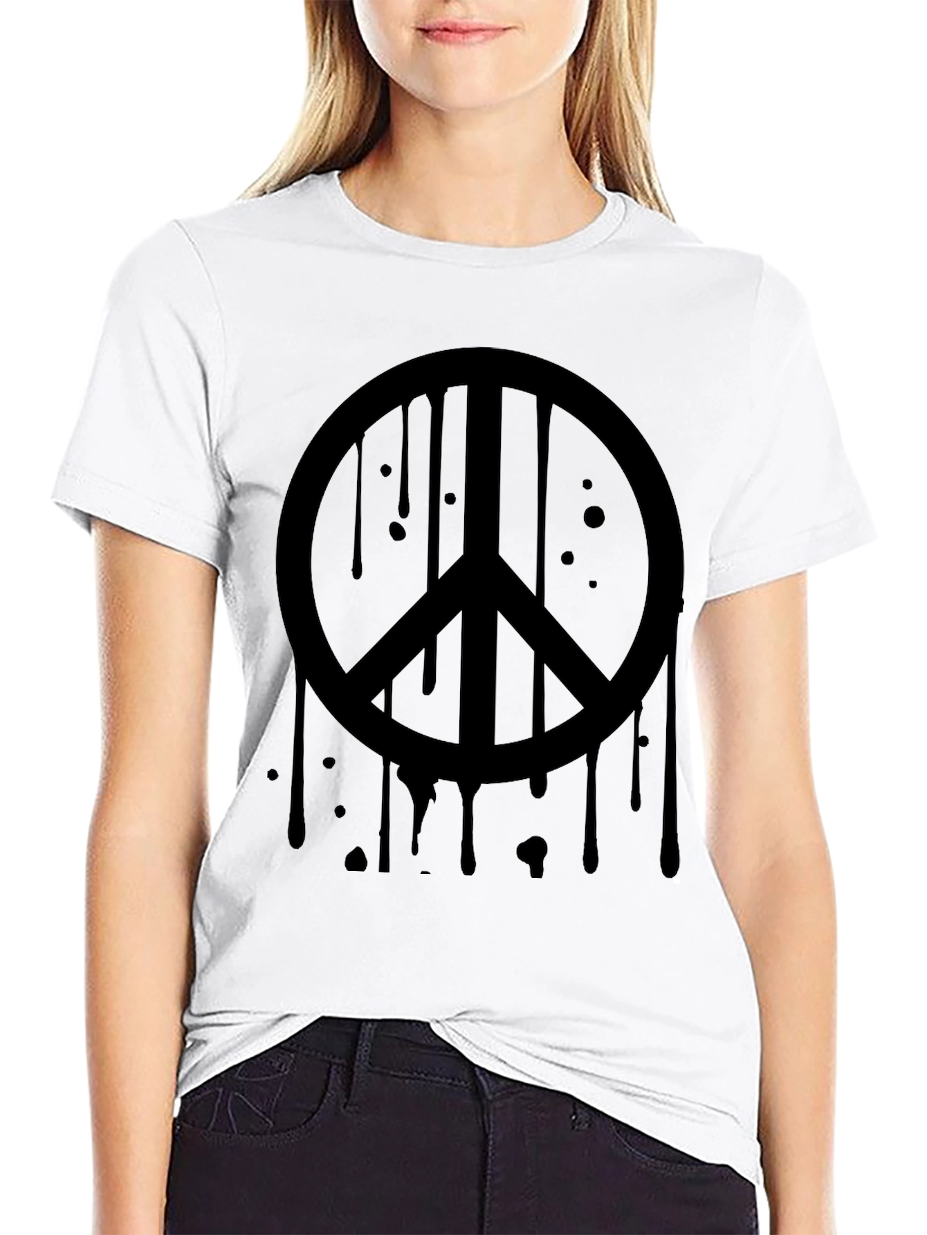 Black Black Peace Sign Drip Graphic Tee - Soft Cotton Casual view 9