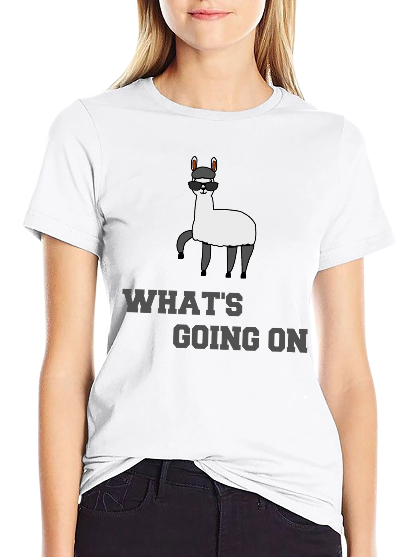 Black Cool Llama T-Shirt - "What's Going On?" Funny Tee view 9
