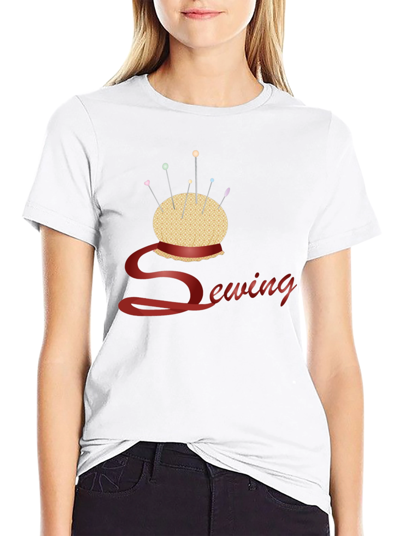 Black Sewing Themed Black T-Shirt view 9