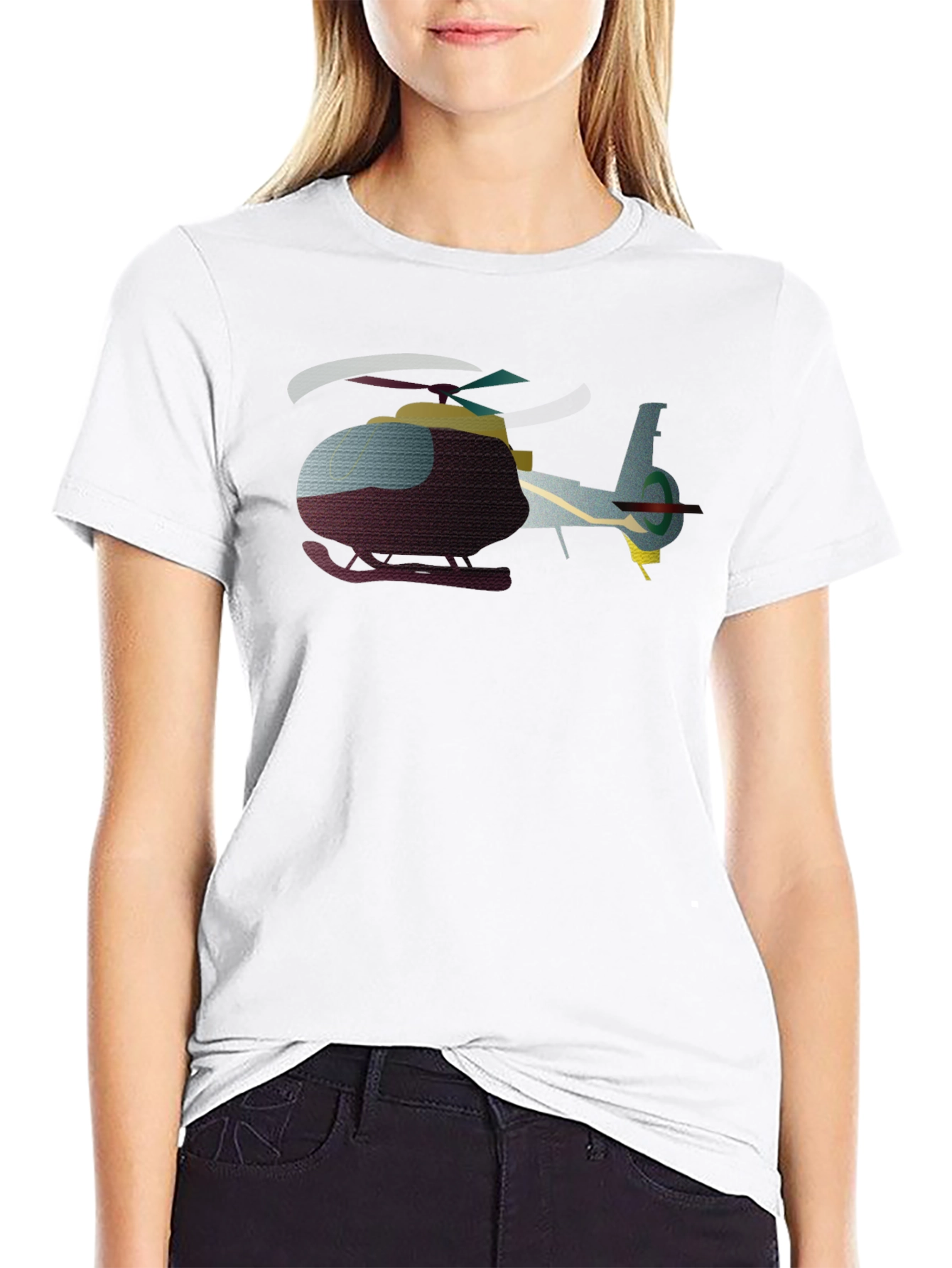 Black Helicopter Graphic T-Shirt - Black Crew Neck view 9