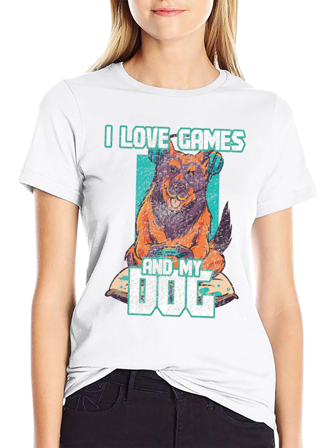 Black I Love Games & My Dog Graphic T-Shirt view 9
