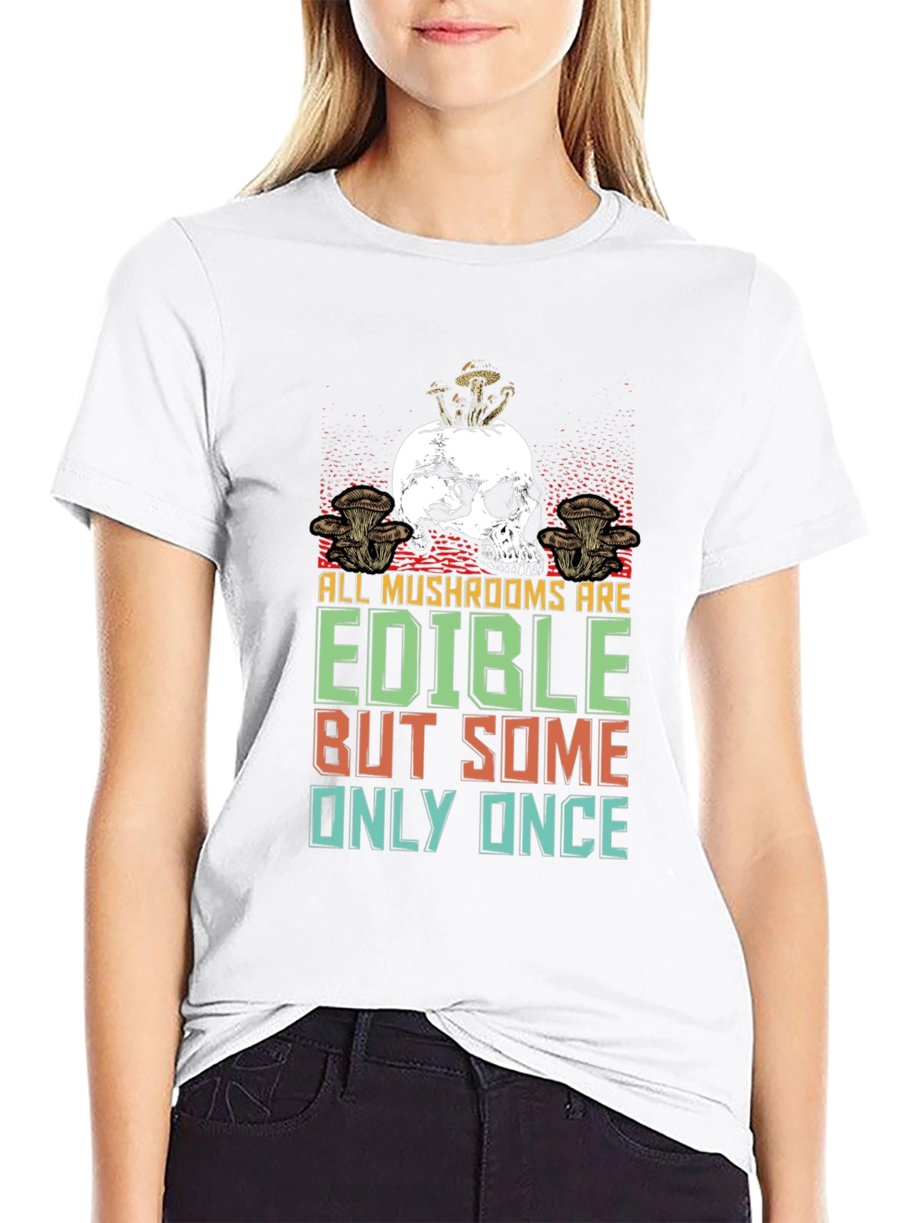 Black Skull Mushroom Edible Once T-Shirt view 9